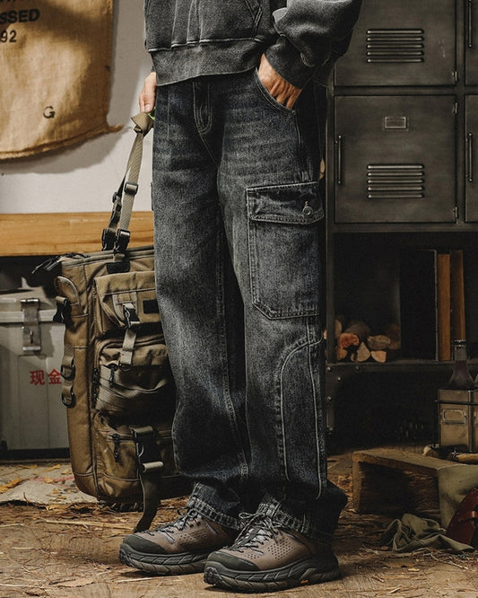 heavy weight vintage cargo denim pants 【ACT0196】