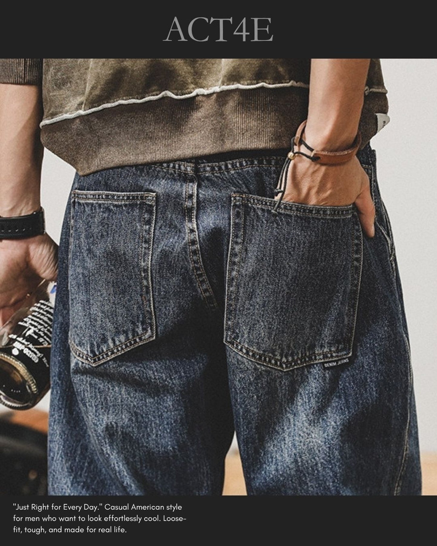 vintage wash loose wide denim pants 2colors 【ACT0219】