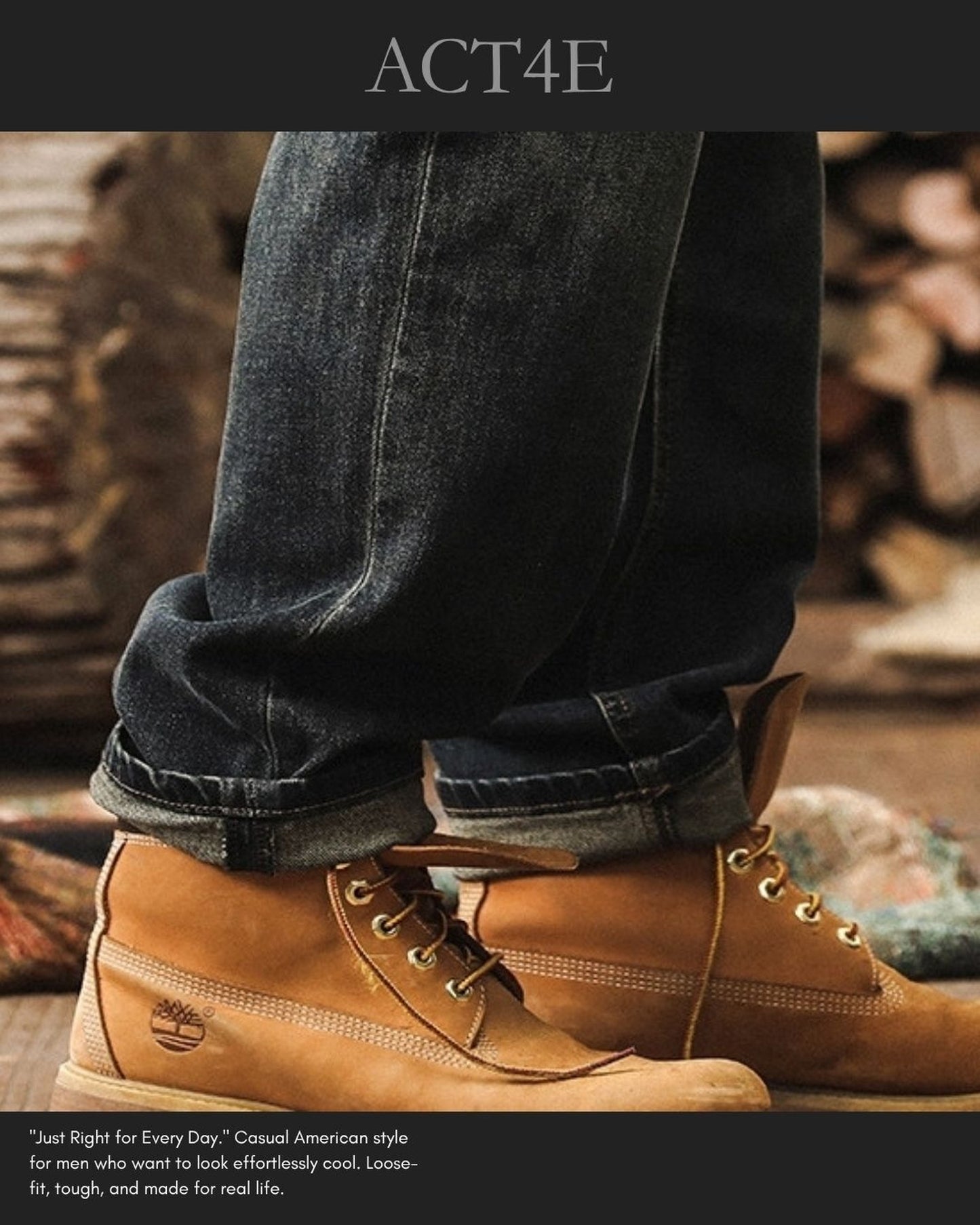 vintage heavy weight loose straight denim pants 【ACT0202】
