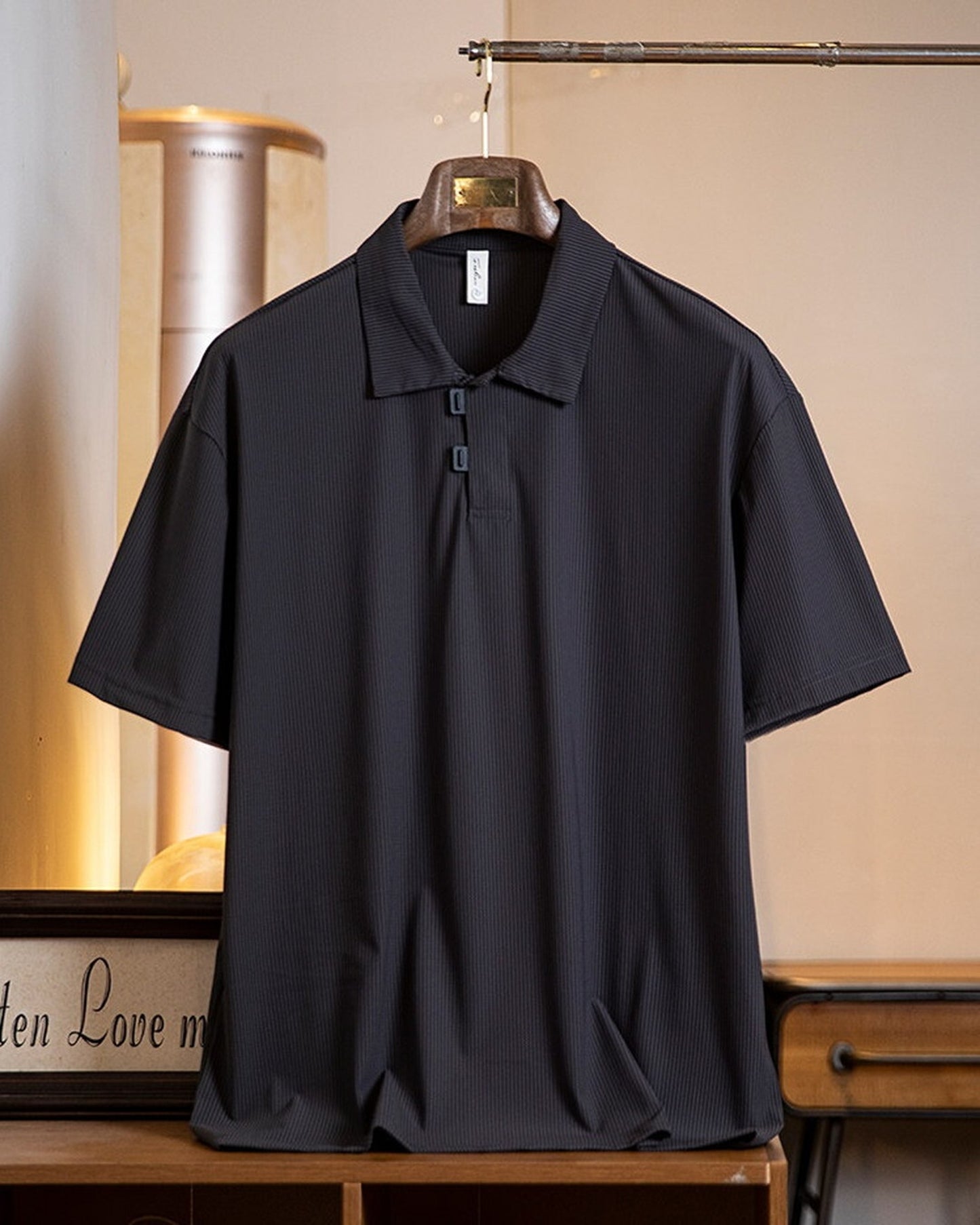 Texture Stripe Polo Loose Short-Sleeve Casual Shirt 【ACT0074】