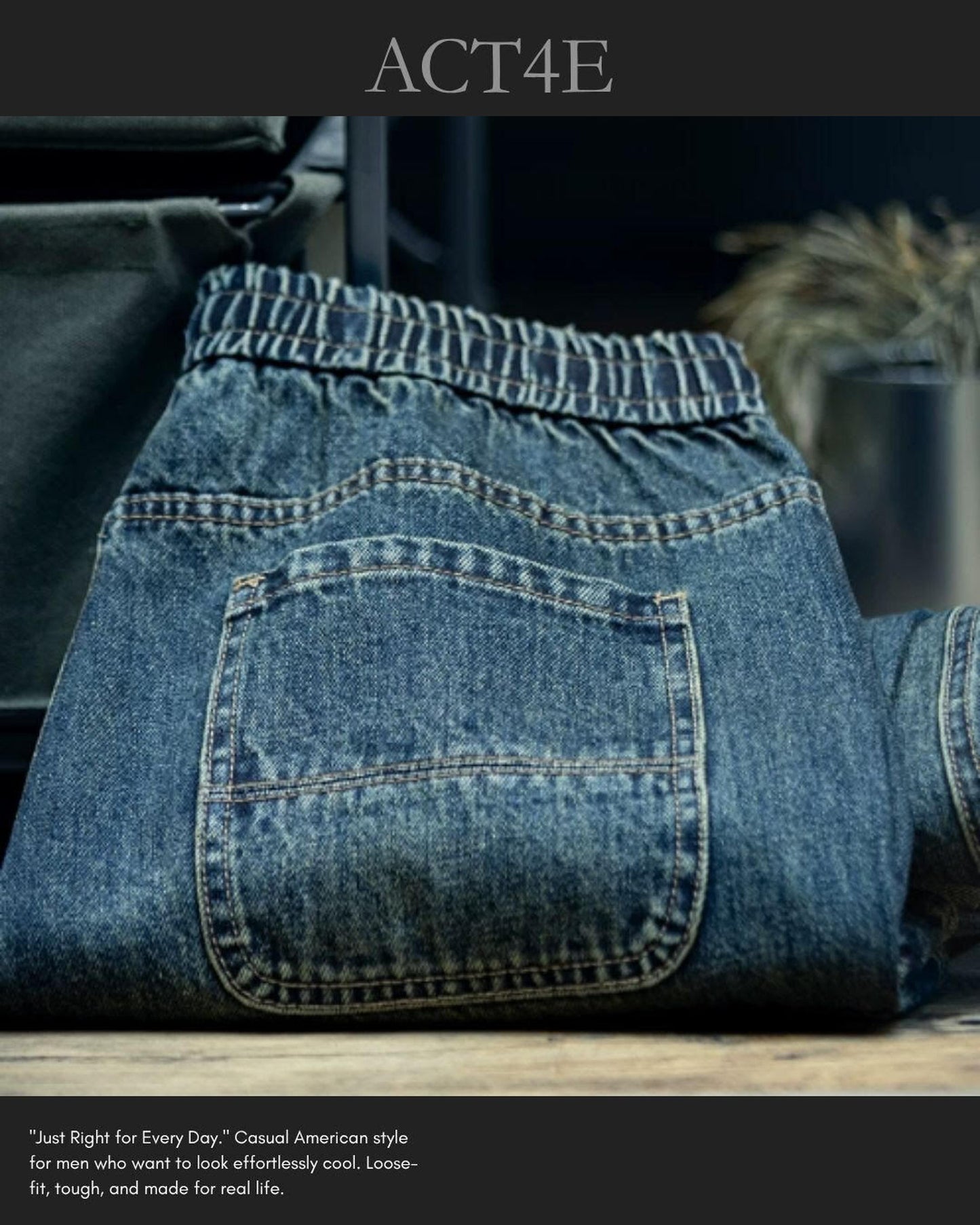 drawcord patch pocket wide denim pants 【ACT0024】