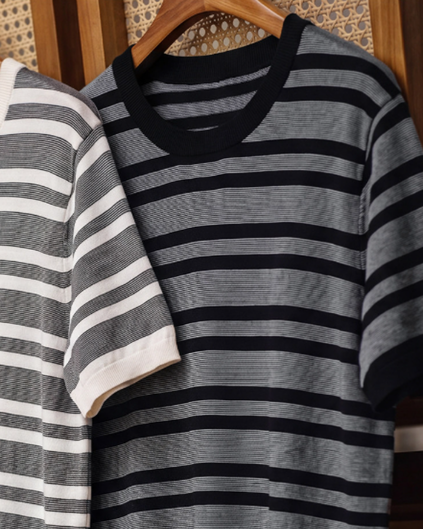 Striped Relaxed Fit Knit Short Sleeve Polo Shirt 2color 【ACT0120】