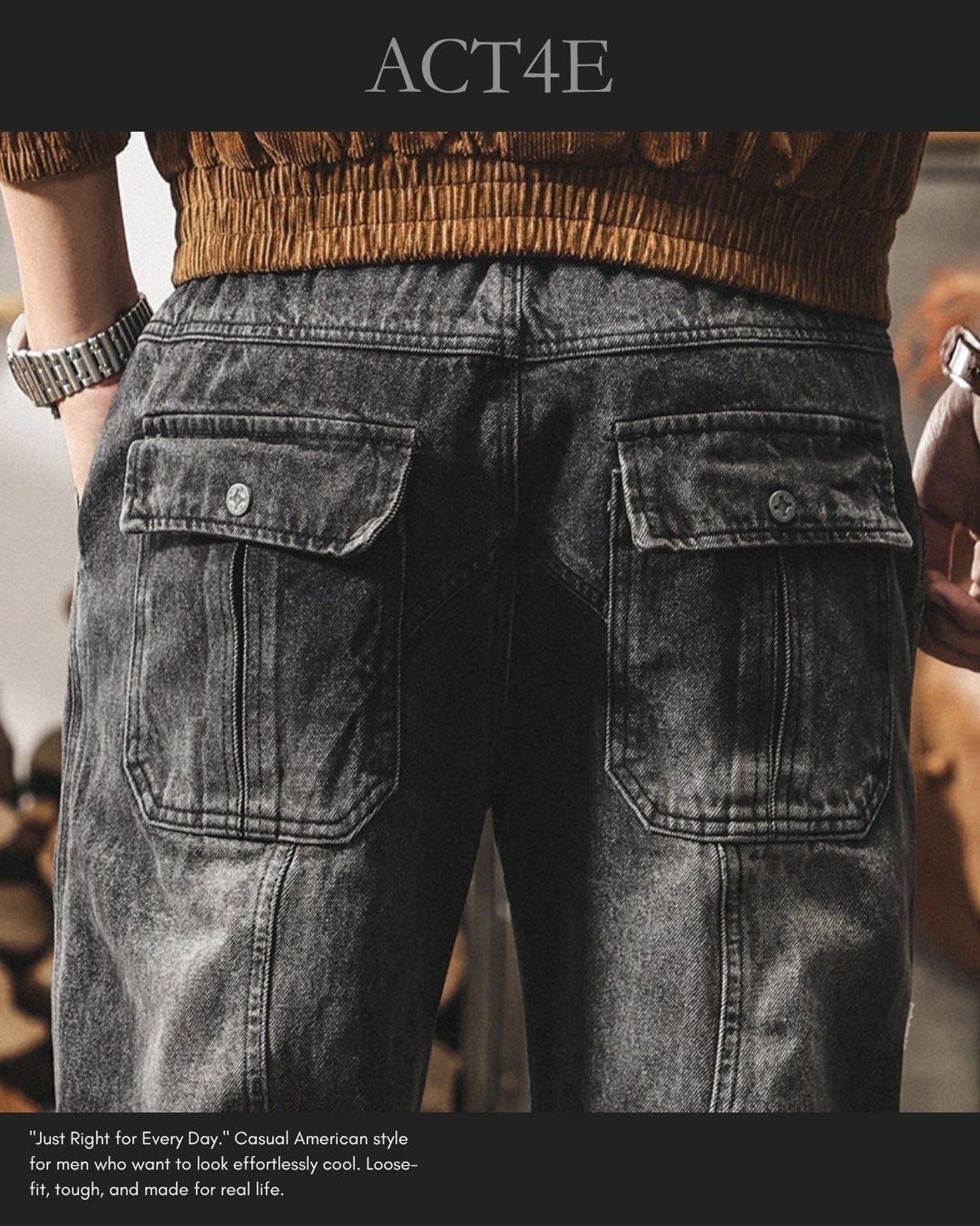 vintage wash loose straight cargo denim pants 2color 【ACT0223】