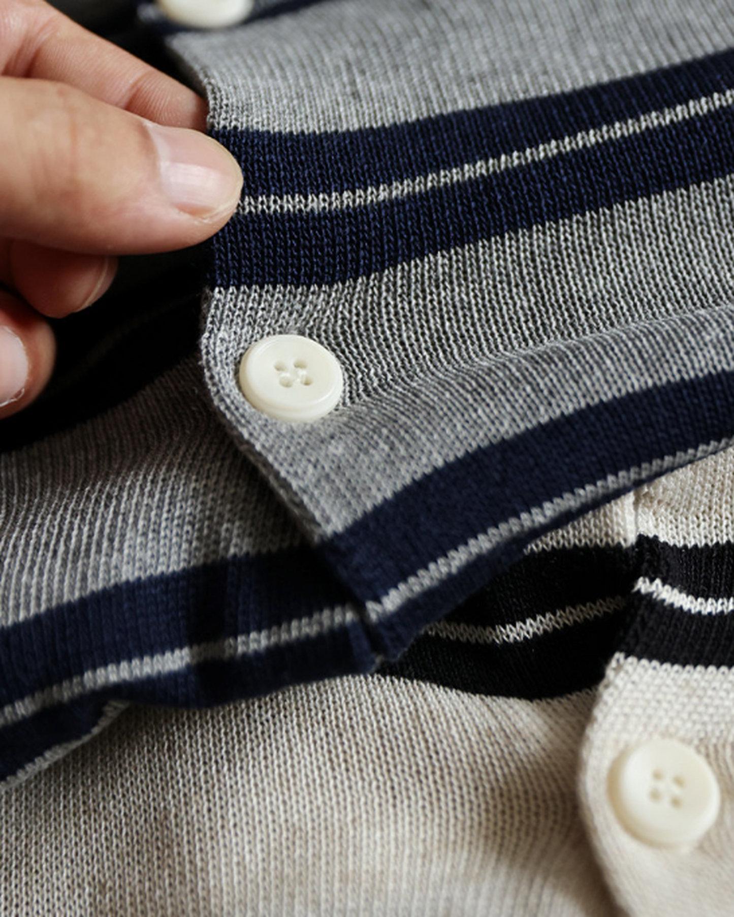 Striped Relaxed Fit Knit Short Sleeve Polo Shirt 2color 【ACT0117】
