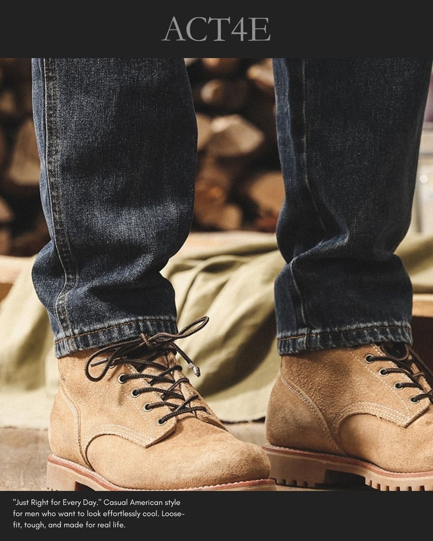 vintage washed loose tapered denim pants 【ACT0208】