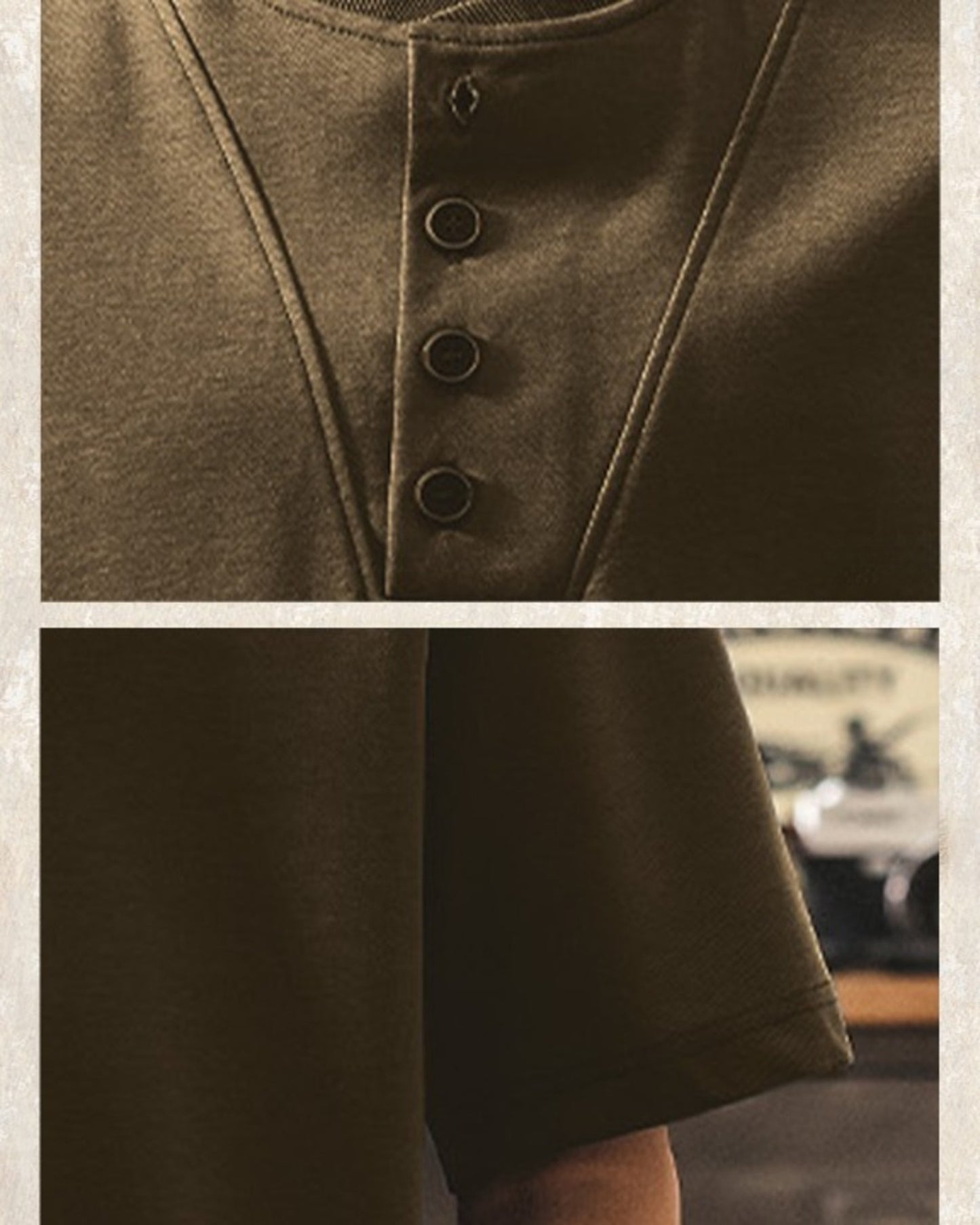 american retro henley neck short sleeve t-shirt 2color 【ACT0161】