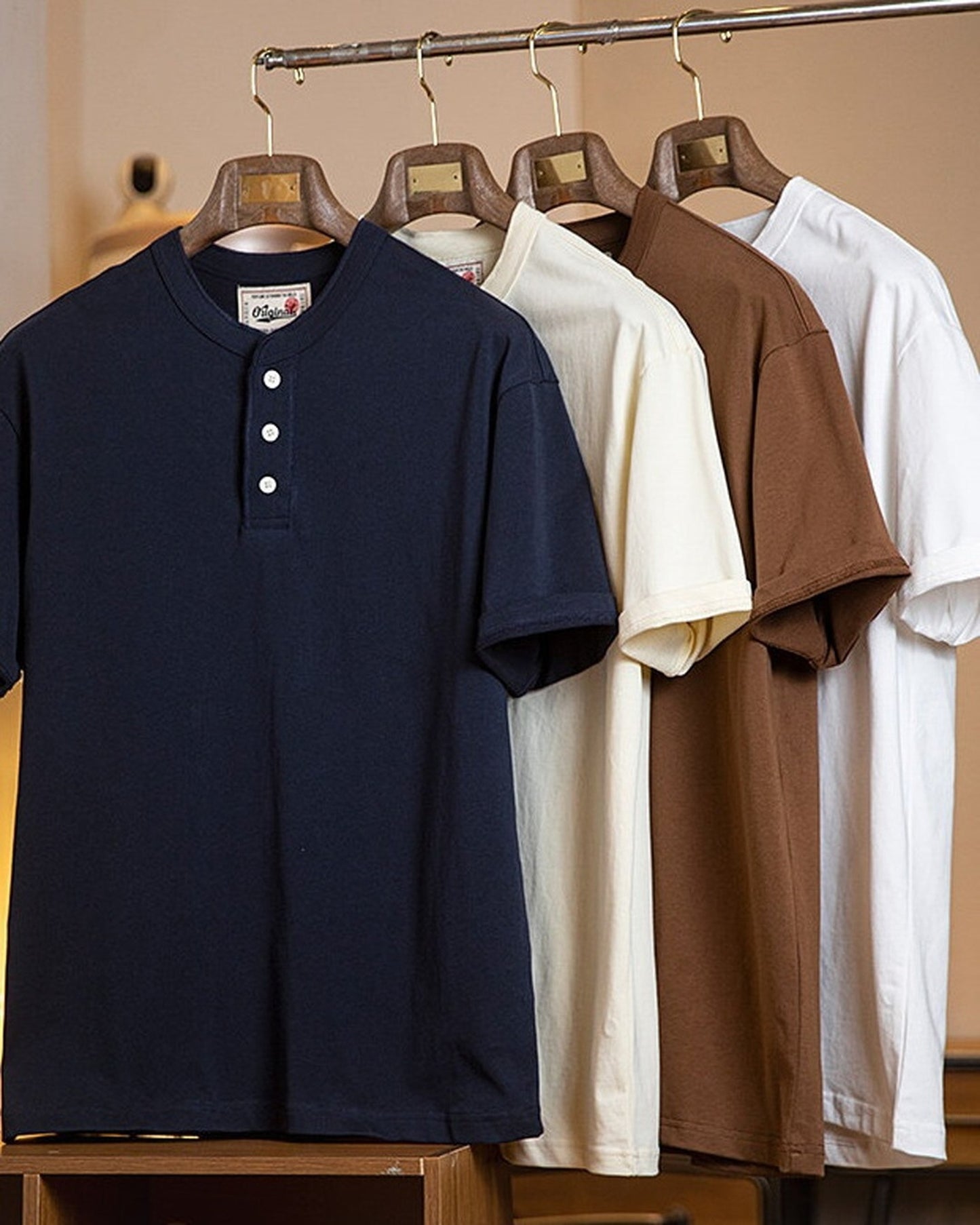 Henley-Neck Casual Loose Short-Sleeve T-Shirt 4color 【ACT0076】