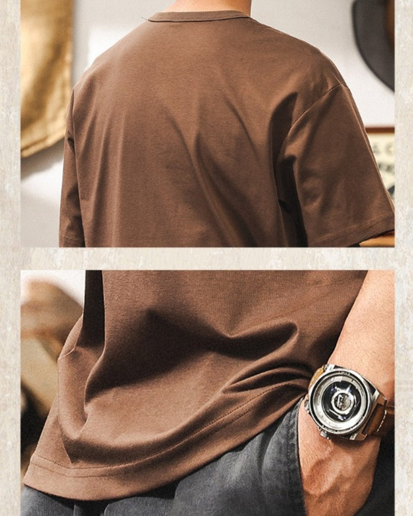 embroidery pocket henley neck short sleeve T-shirt 【ACT0234】