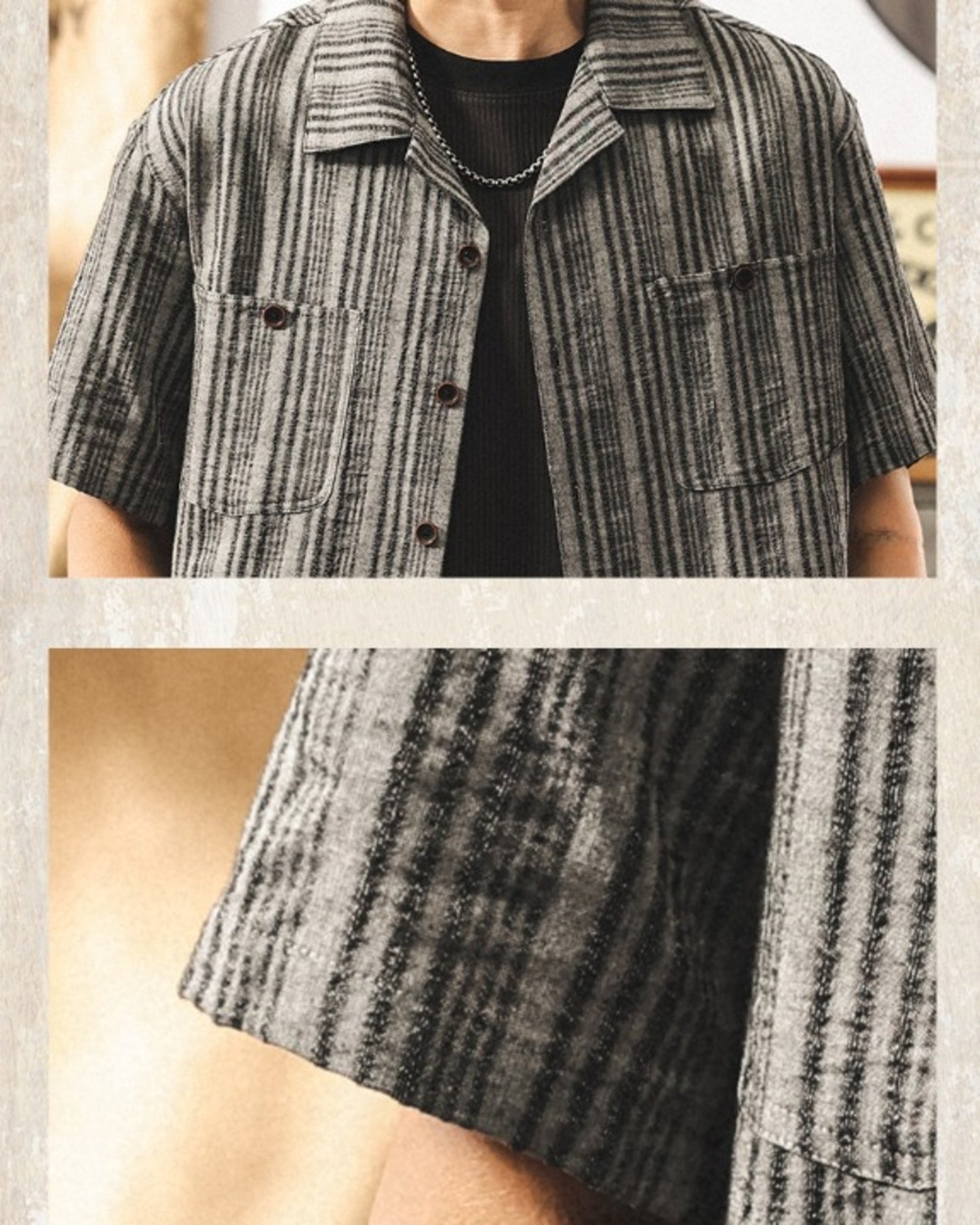 cuban collar linen loose short sleeve shirt 3color 【ACT0231】