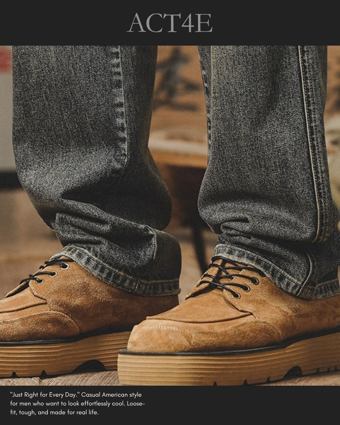 loose straight mud wash denim pants 【ACT0186】