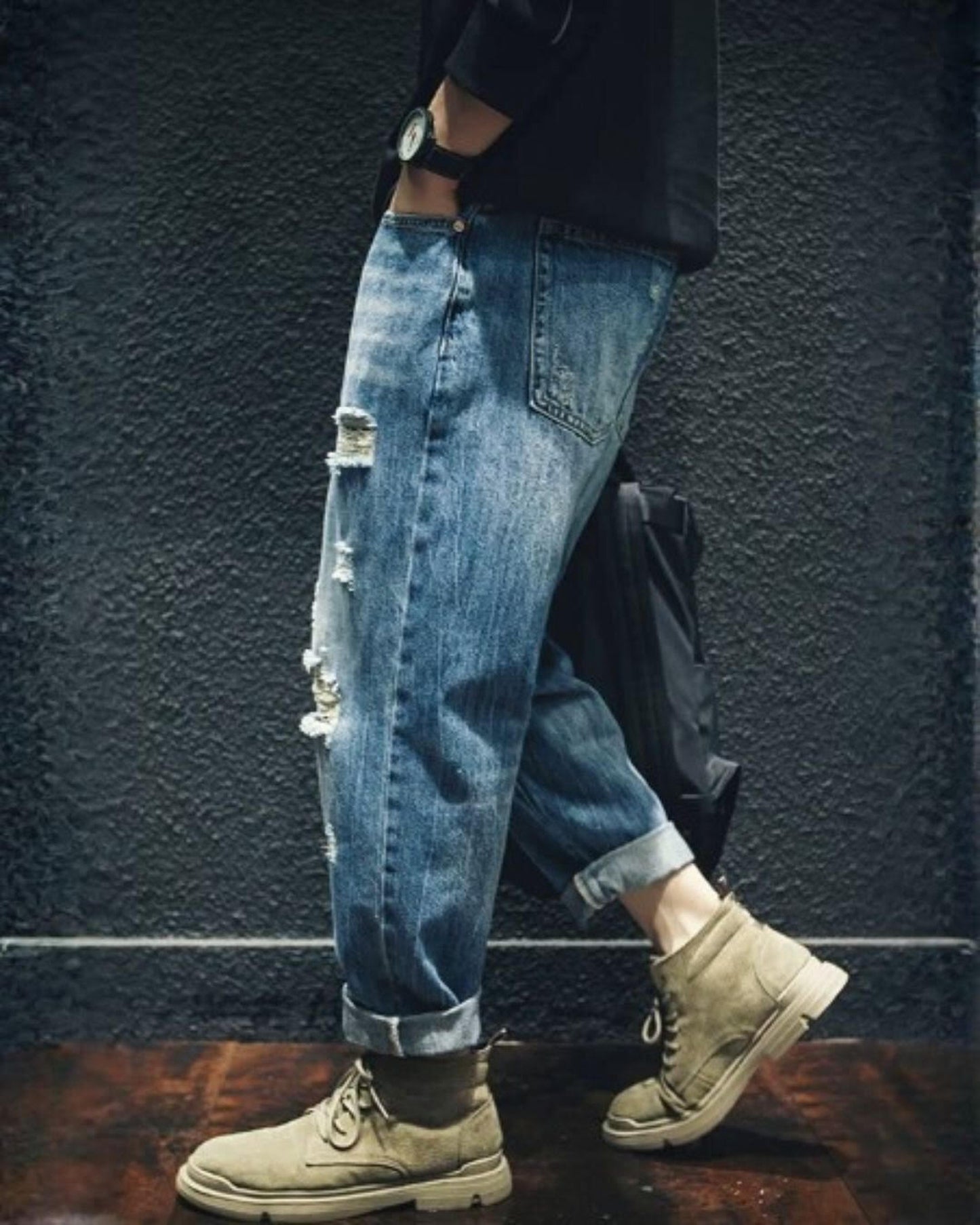 damage processed tapered denim pants 【ACT0014】