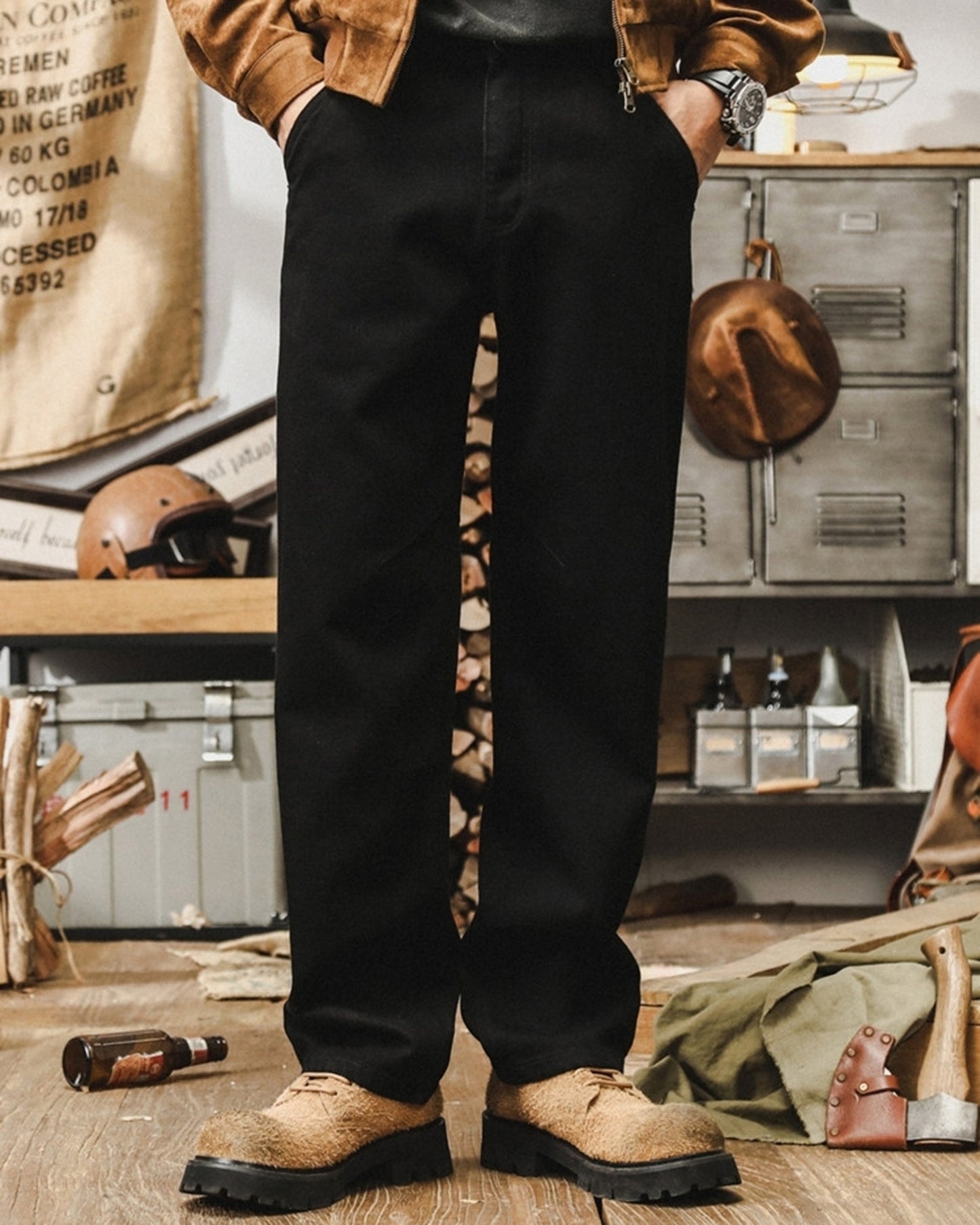 vintage wide leg relax straight denim pants 【ACT0213】