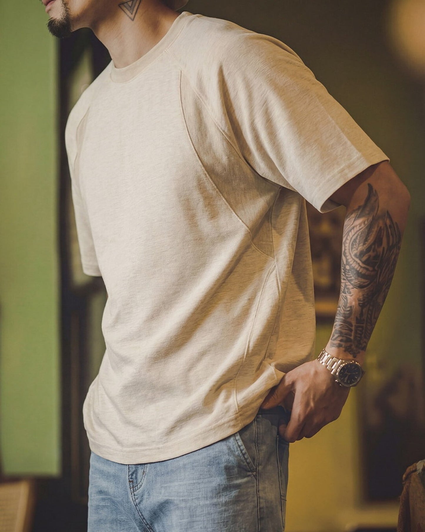 Raglan-Sleeve Casual Loose T-Shirt 2color 【ACT0081】