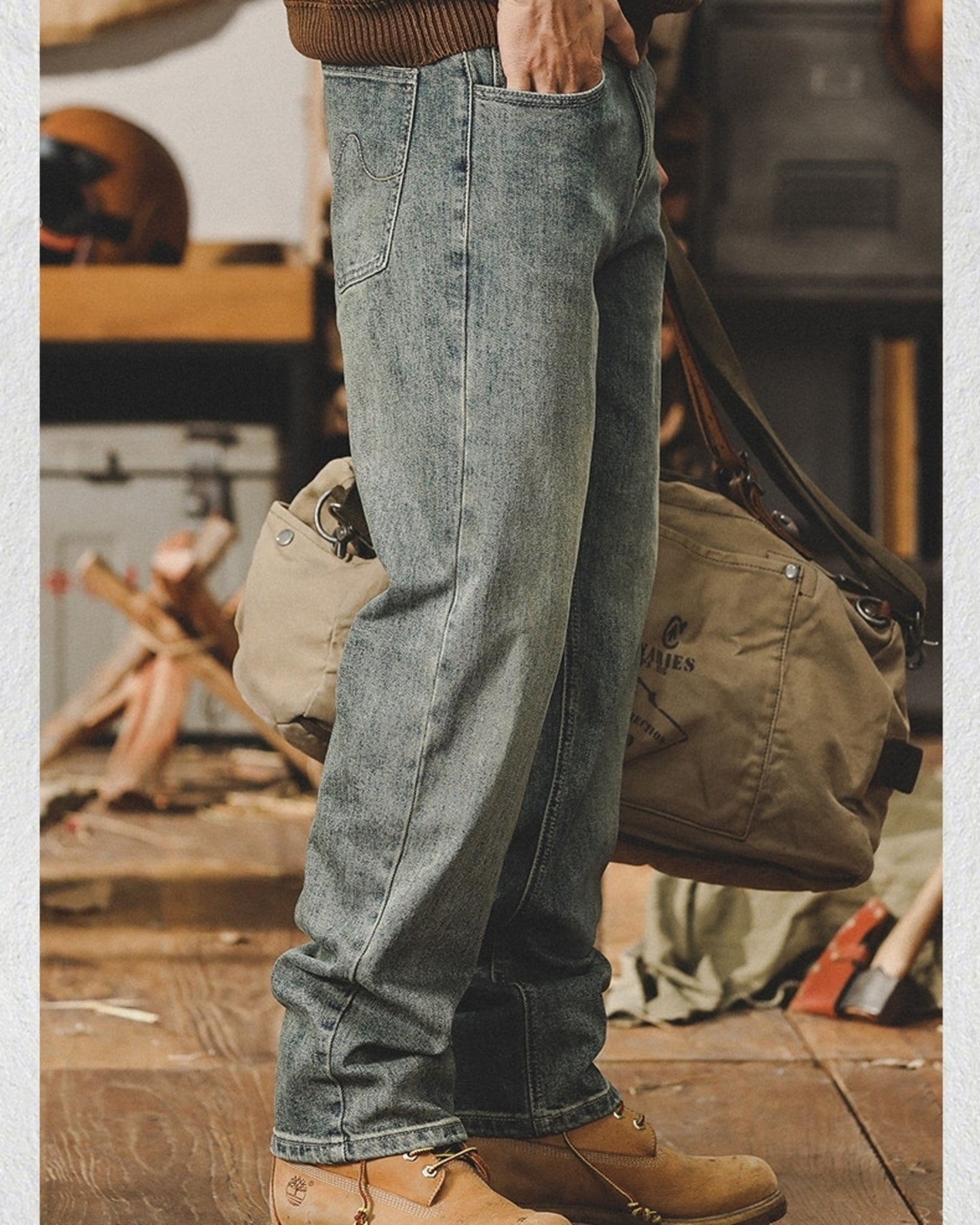 vintage heavy weight loose straight denim pants 2color 【ACT0224】