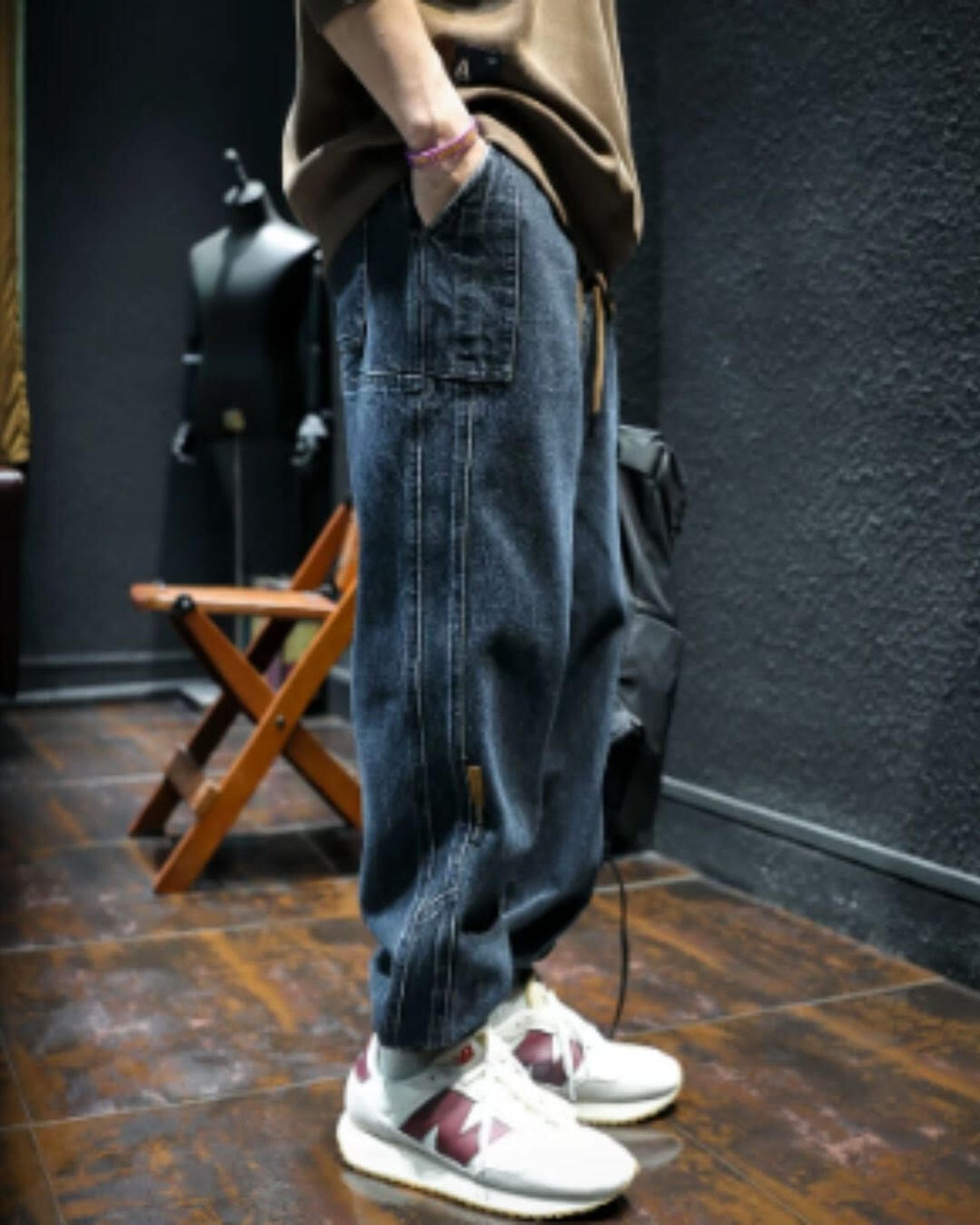 drawstring patch pocket tapered denim pants 【ACT0021】