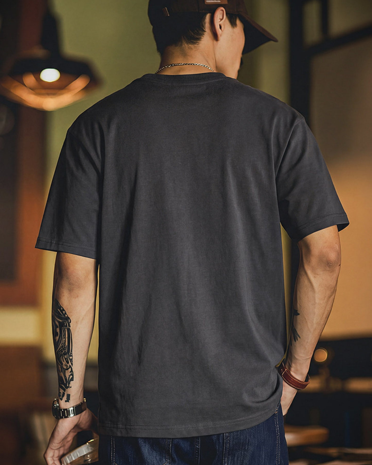 Button henley neck t-shirt 2color 【ACT0055】