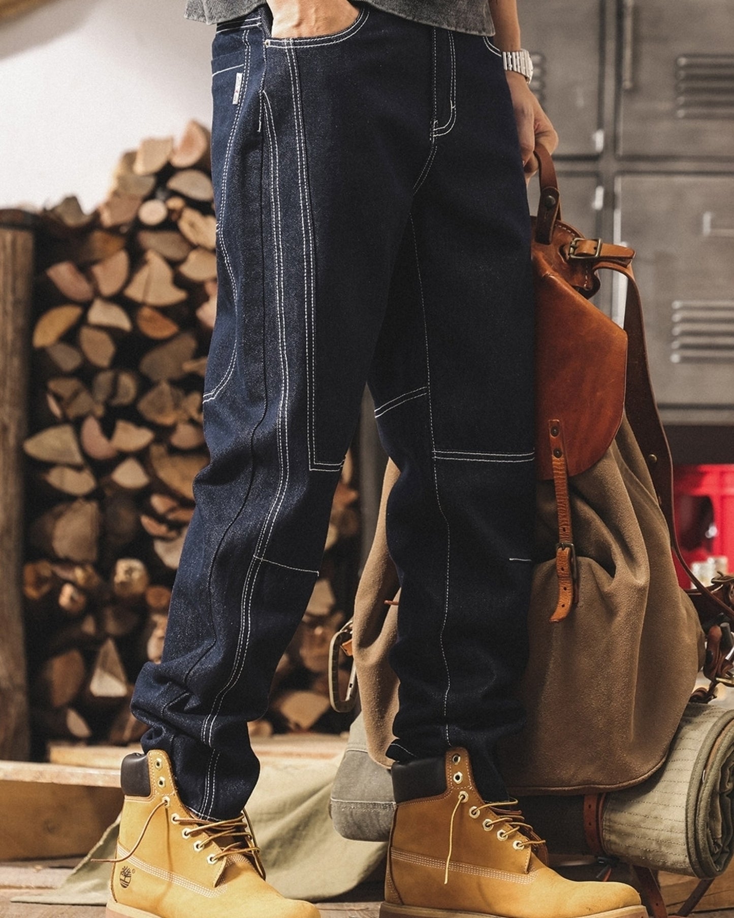 contrast stitch straight denim pants 【ACT0172】