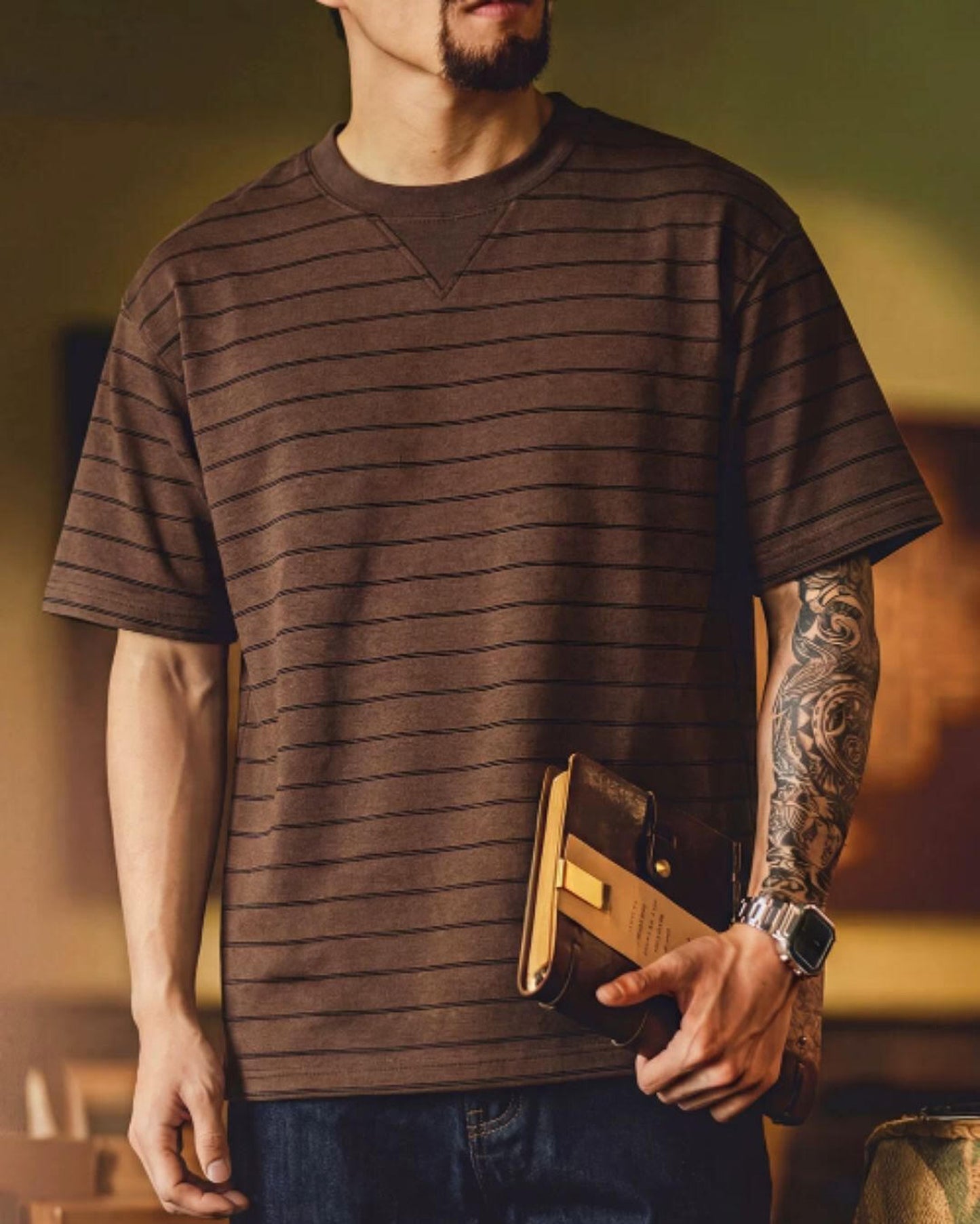 stripe pattern v-gusset t-shirt 【ACT0041】