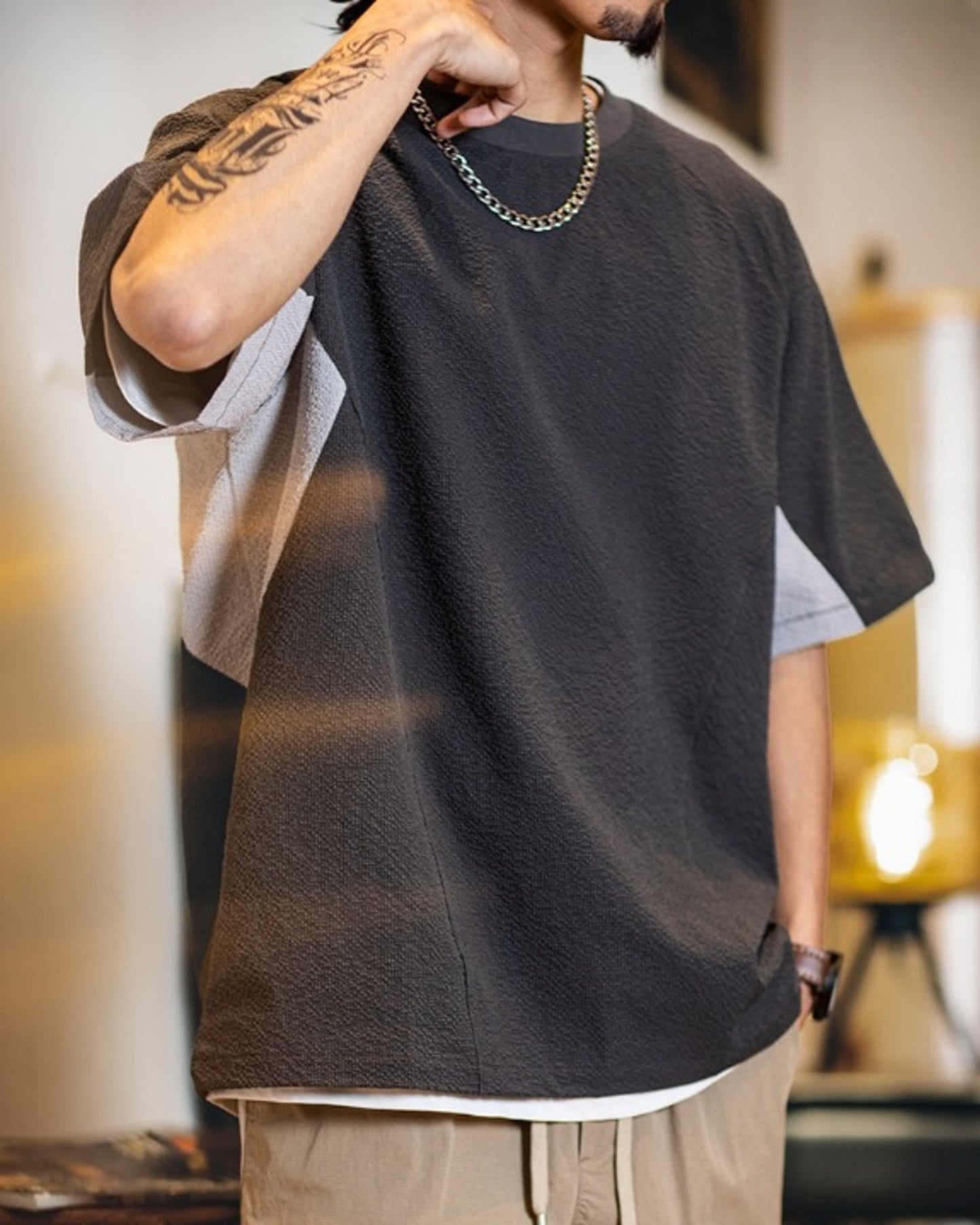 color block waffle short sleeve t-shirt 【ACT0157】