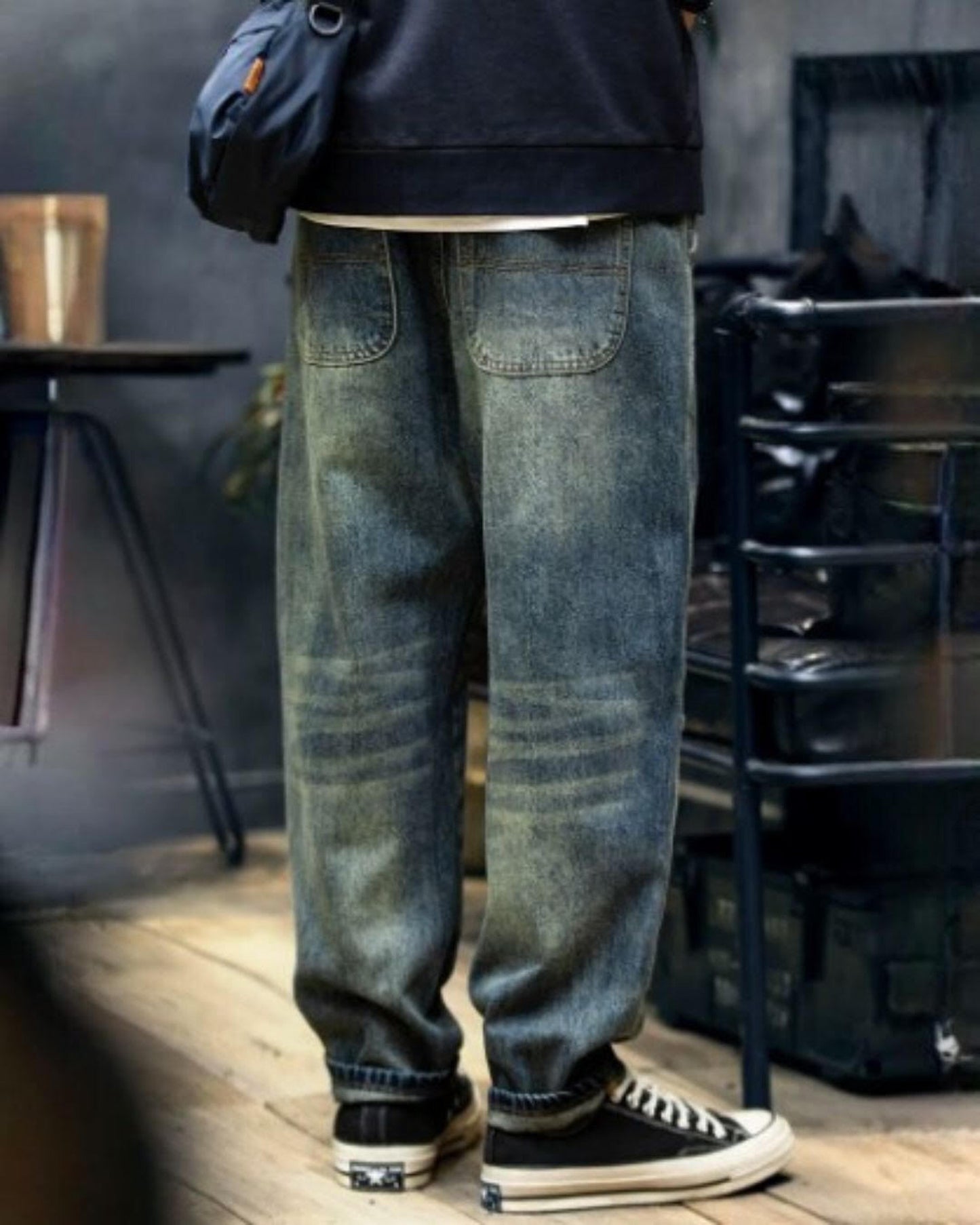 patchwork tapered denim pants 【ACT0003】