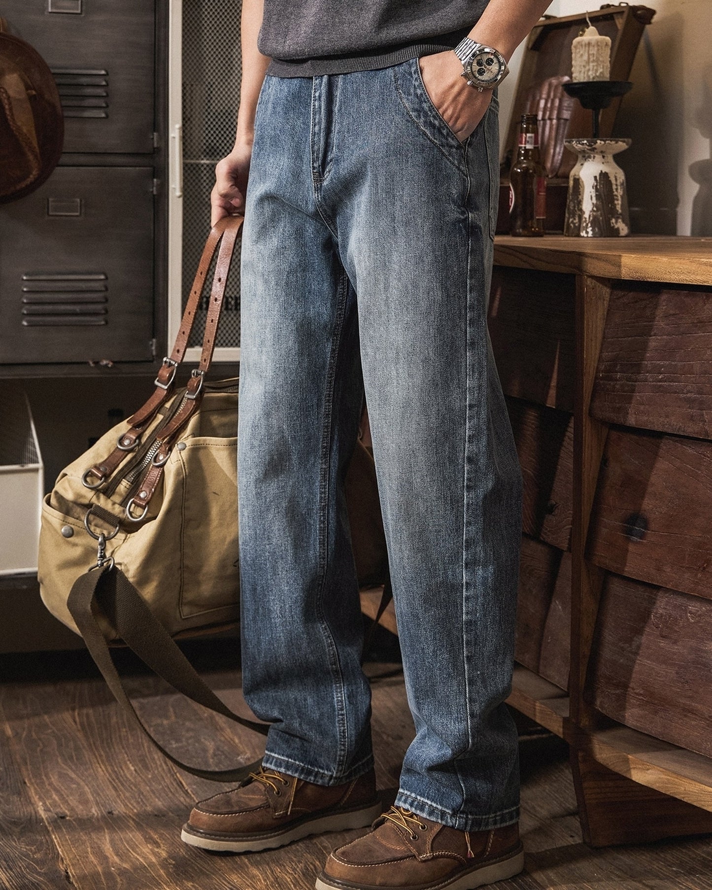 heavy weight loose straight denim pants 【ACT0203】