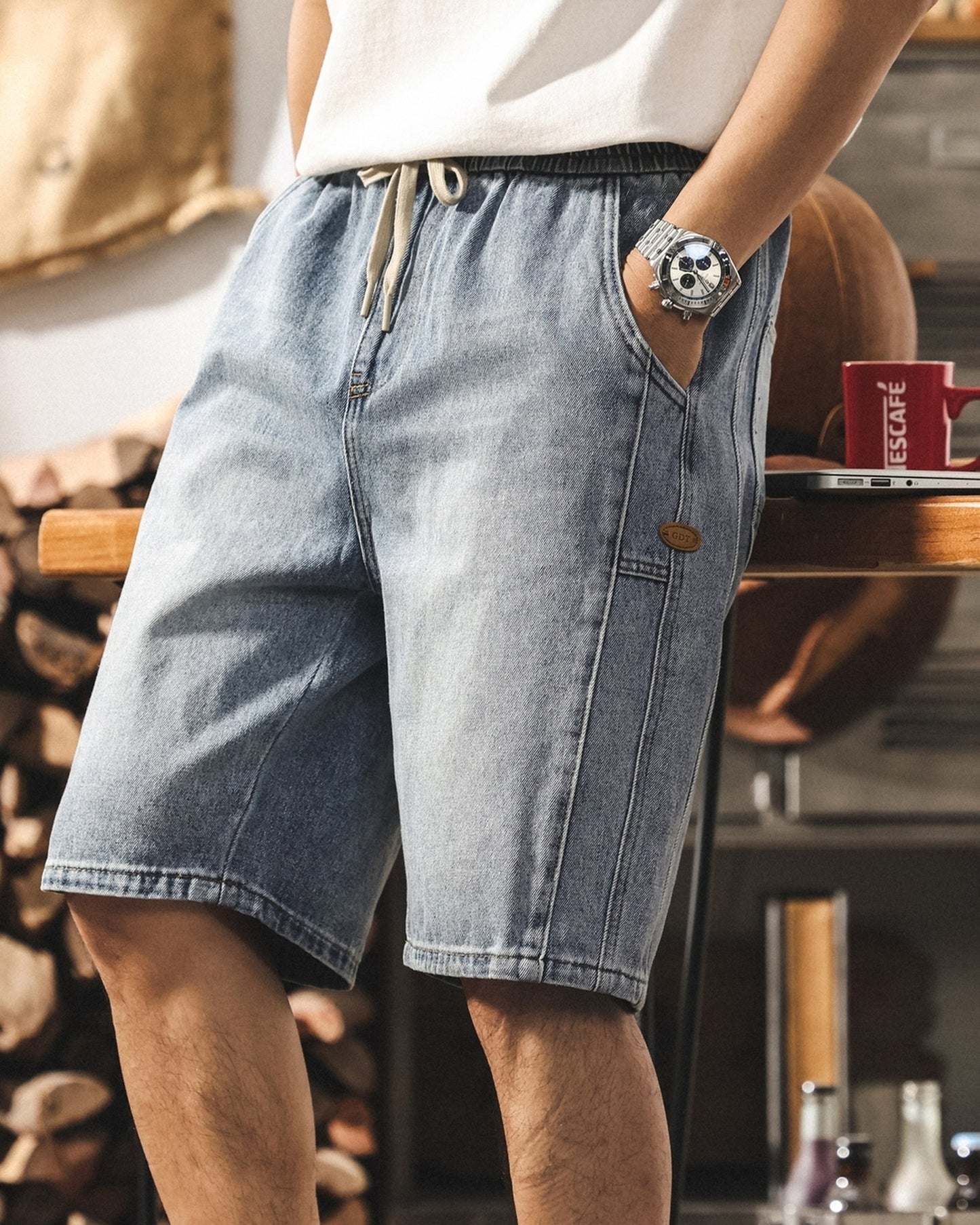 vintage washed loose straight denim shorts 【ACT0206】