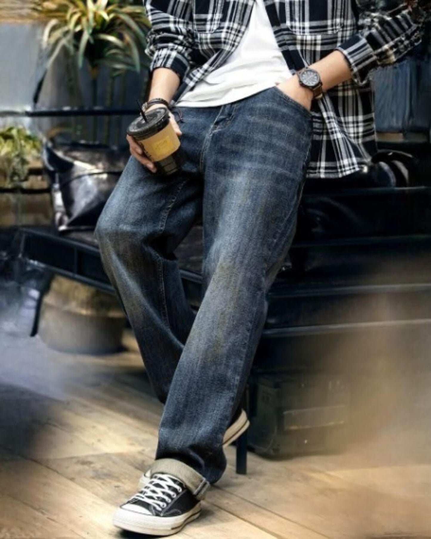 washed wide straight denim 【ACT0004】