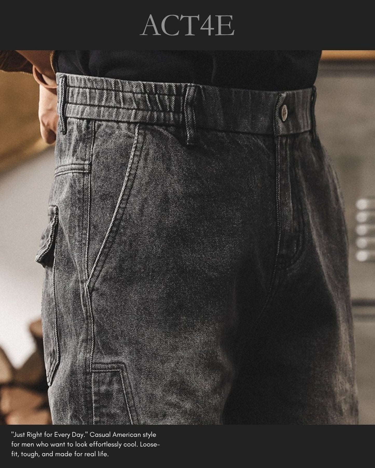 vintage wash loose straight cargo denim pants 2color 【ACT0223】