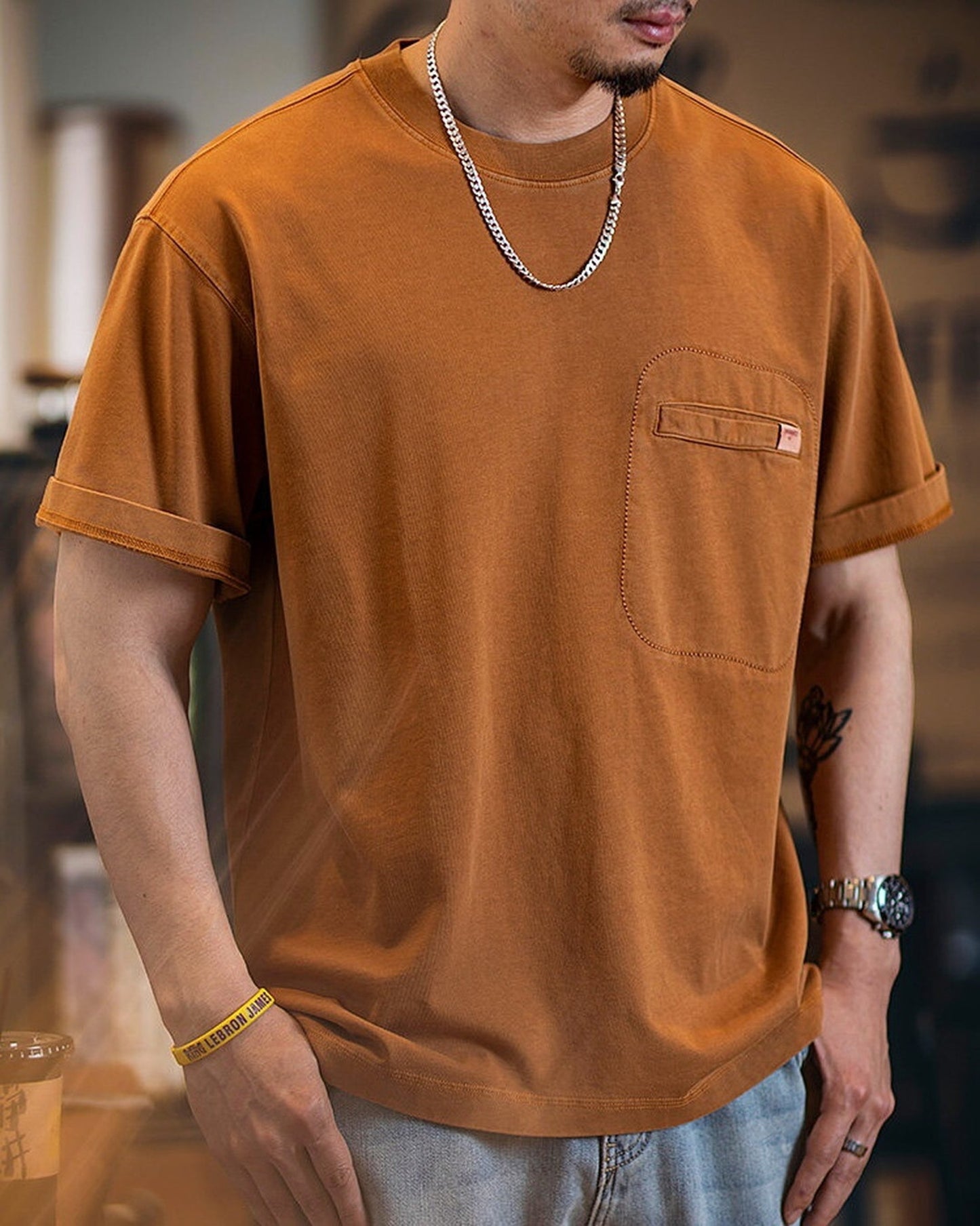 Relaxed Chest-Pocket Vintage Casual T-Shirt 2color 【ACT0091】