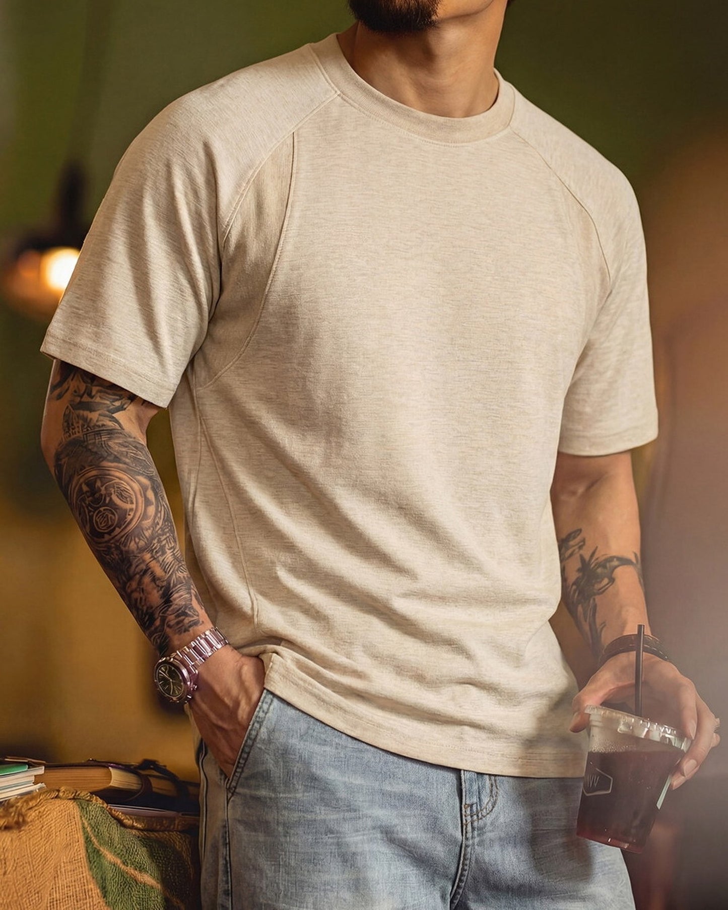 Raglan-Sleeve Casual Loose T-Shirt 2color 【ACT0081】