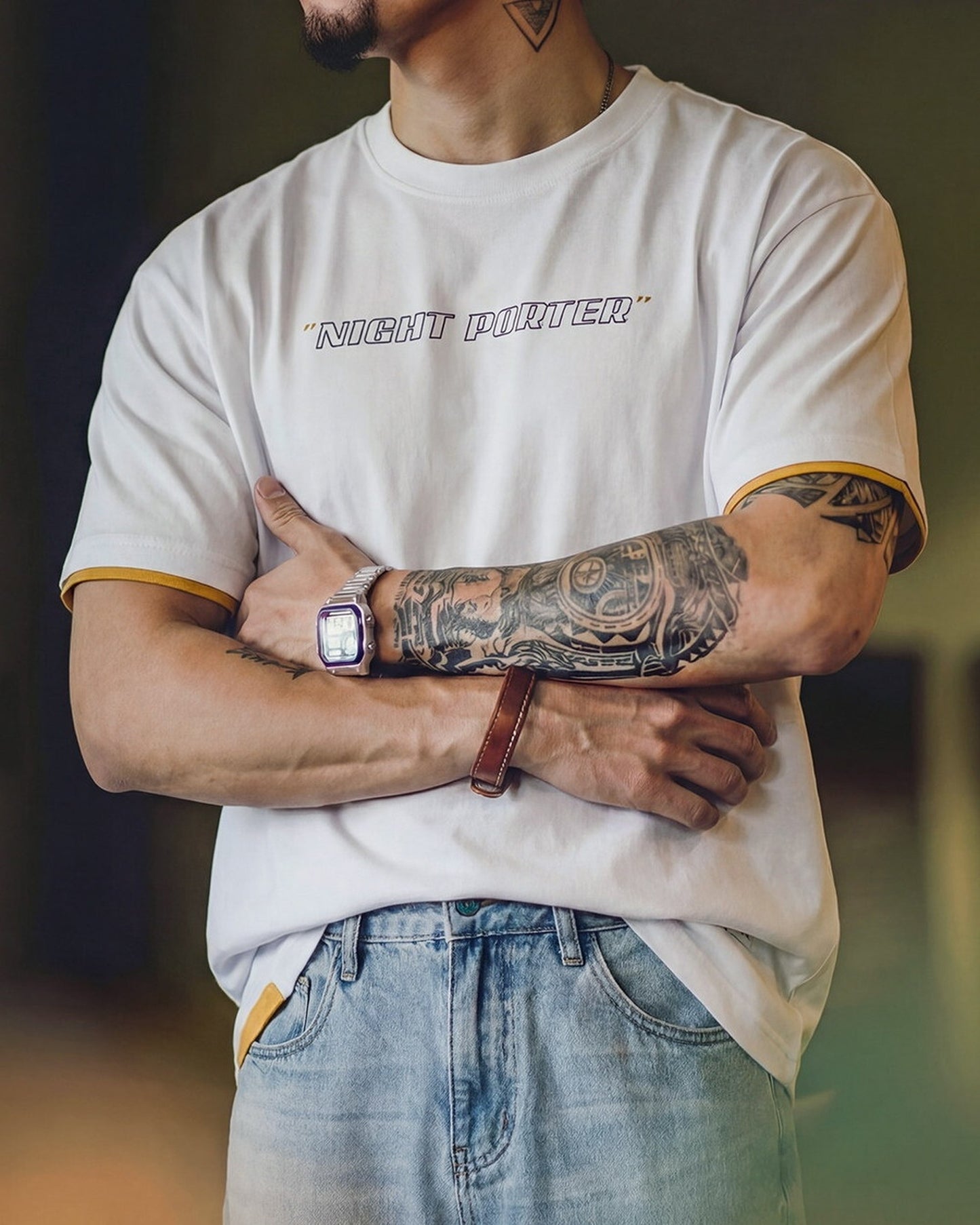 Layered-Style Graphic Relaxed Printed Cotton T-Shirt 3color 【ACT0122】