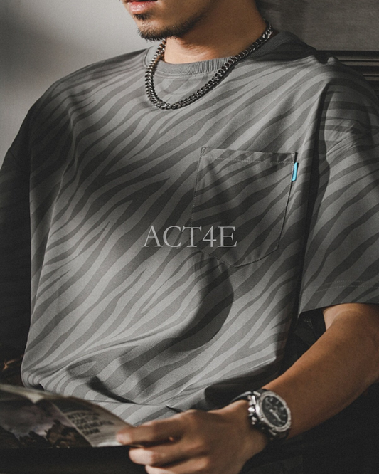 zebra striped pocket short sleeve t-shirt 3color 【ACT0165】