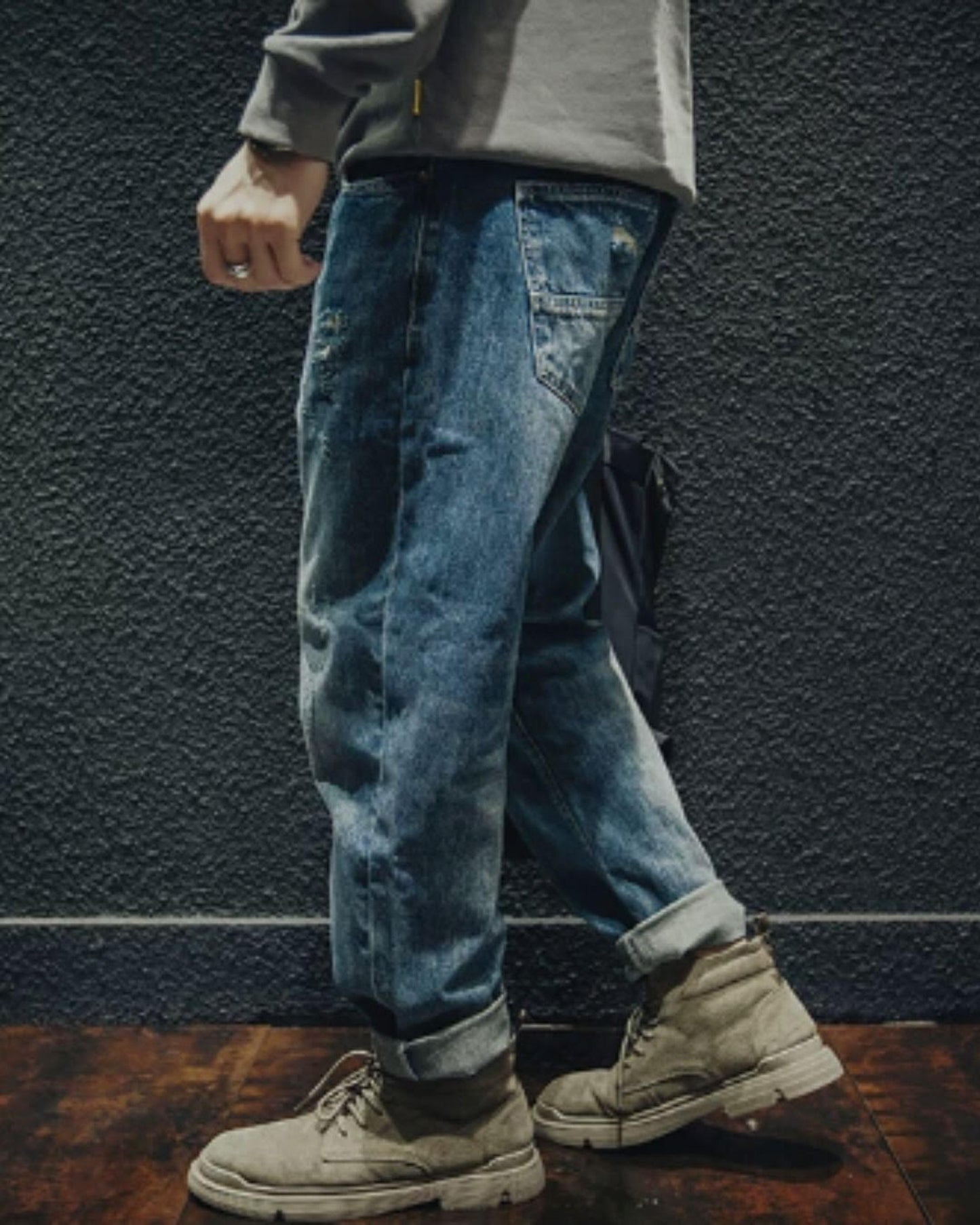 damage straight wide denim pants 【ACT0015】