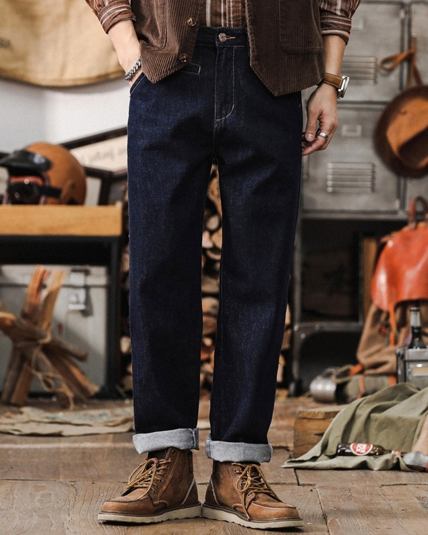 raw denim relaxed tapered pants 【ACT0198】