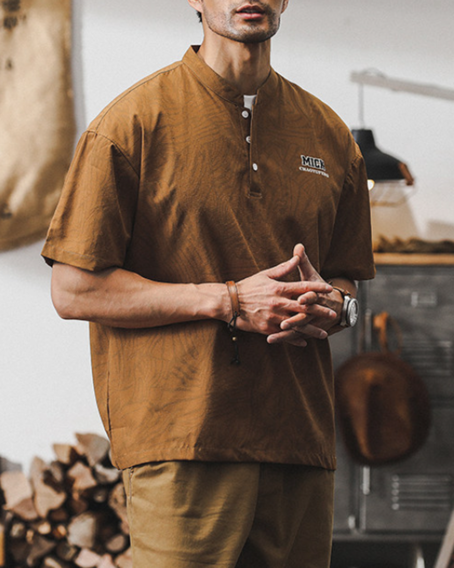 vintage striped stand collar POLO shirt 3color 【ACT0240】