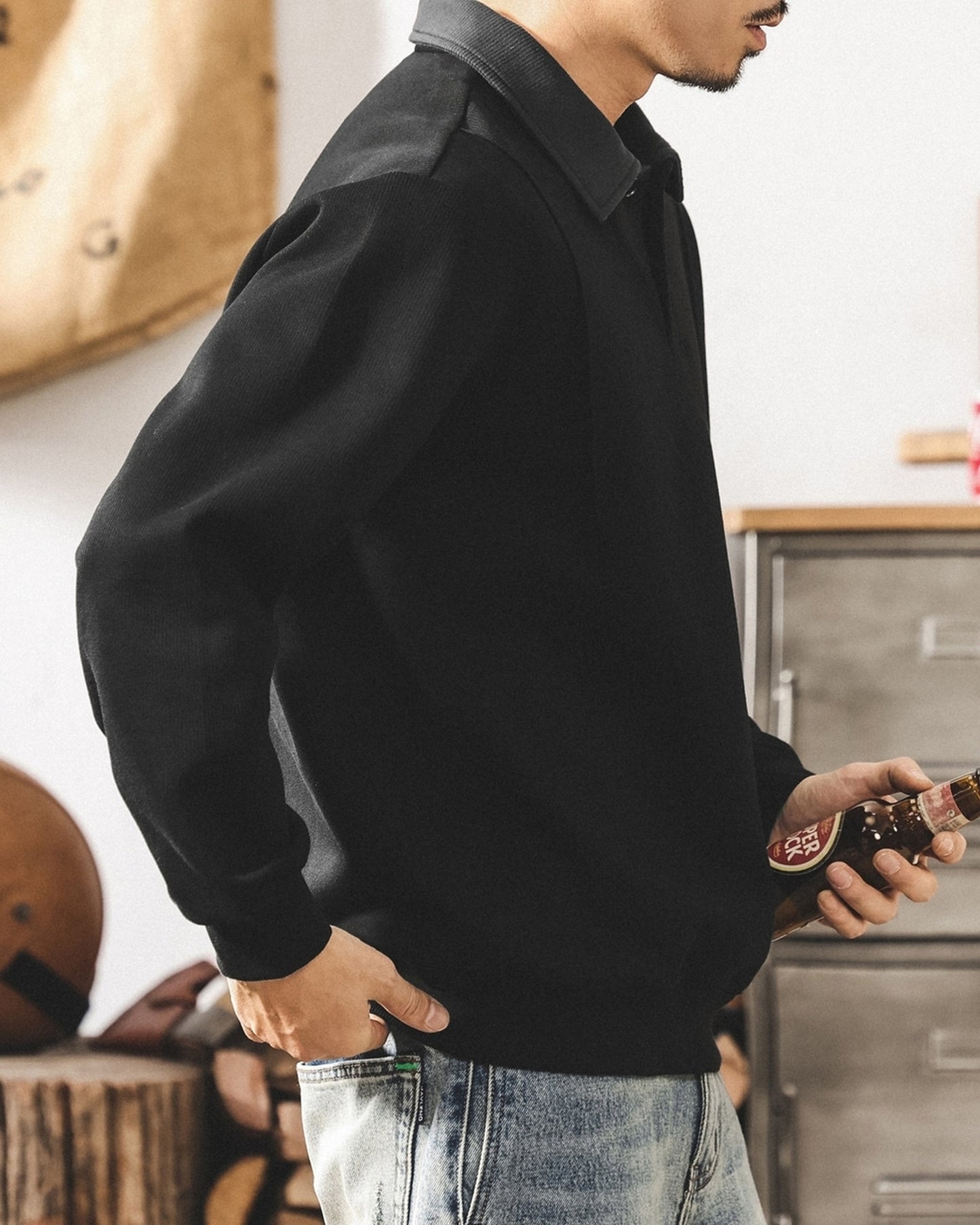 heavy weight long sleeve POLO shirt 2color 【ACT0239】