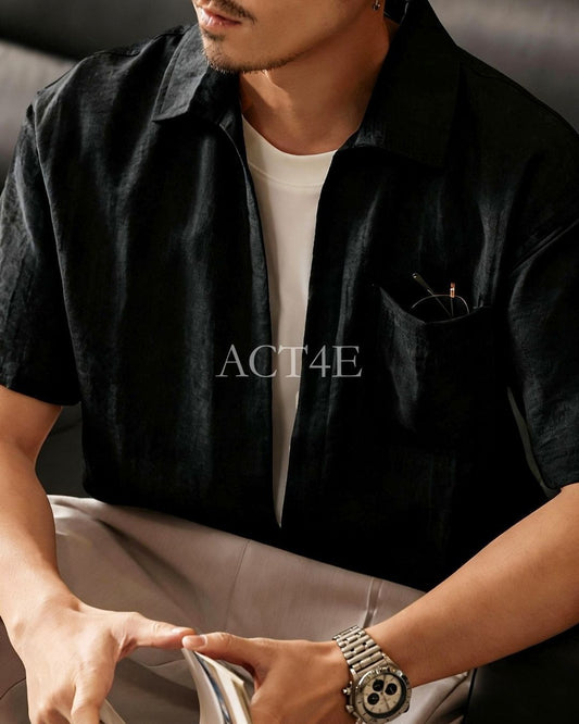 linen look loose short sleeve shirt 3color 【ACT0232】