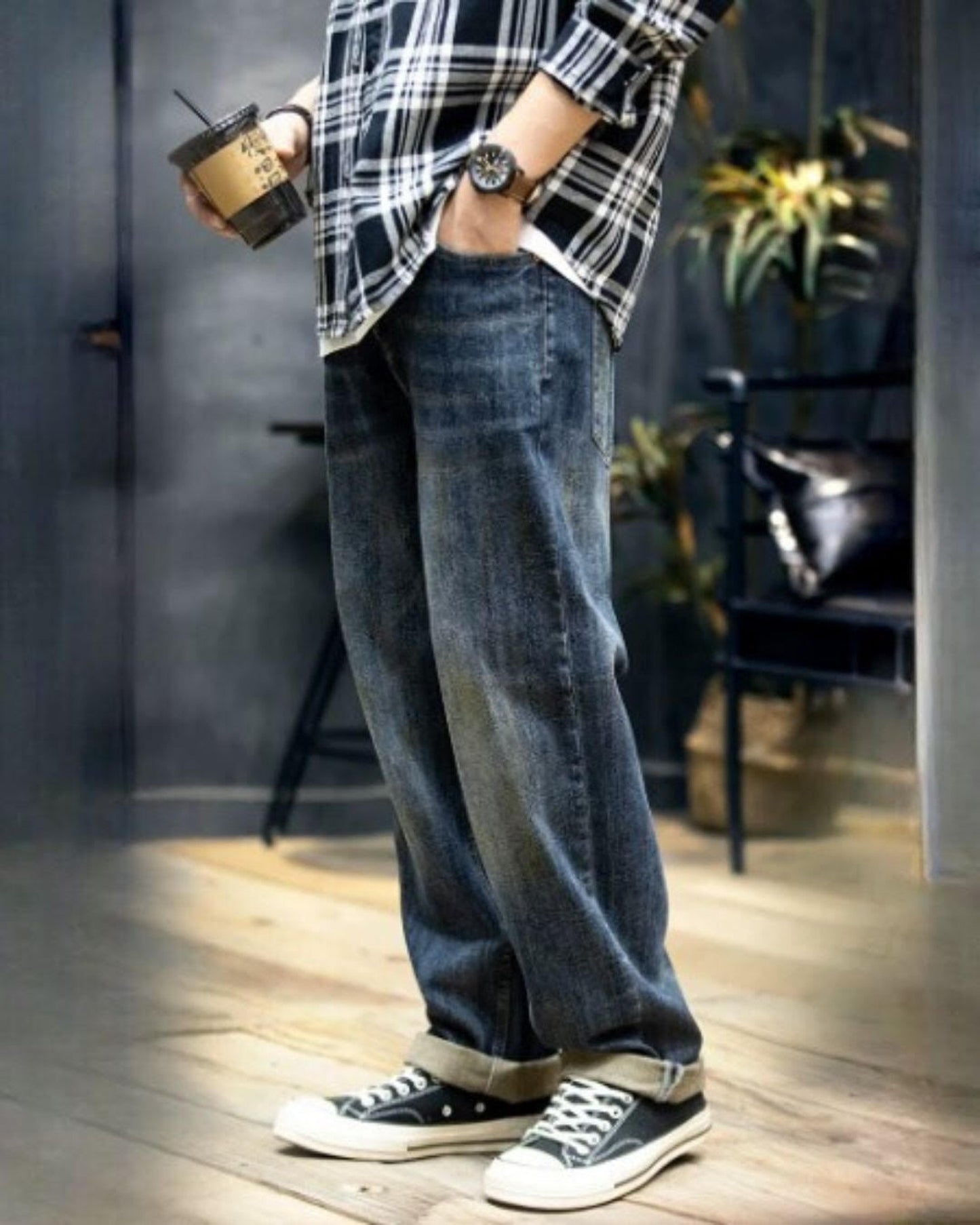 washed wide straight denim 【ACT0004】