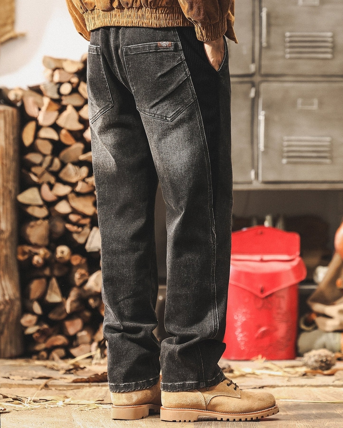 vintage stitched side corduroy straight denim pants 2color 【ACT0209】