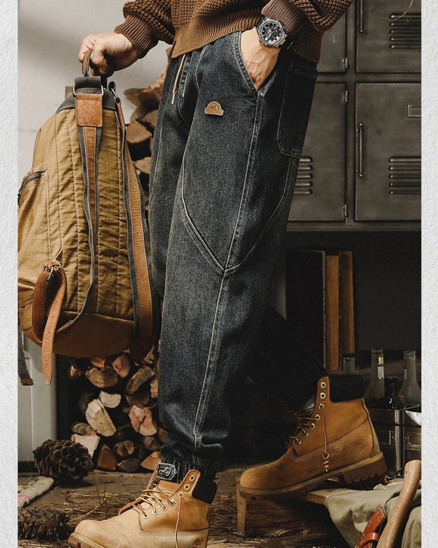 vintage heavy weight relaxed jogger denim pants 【ACT0201】