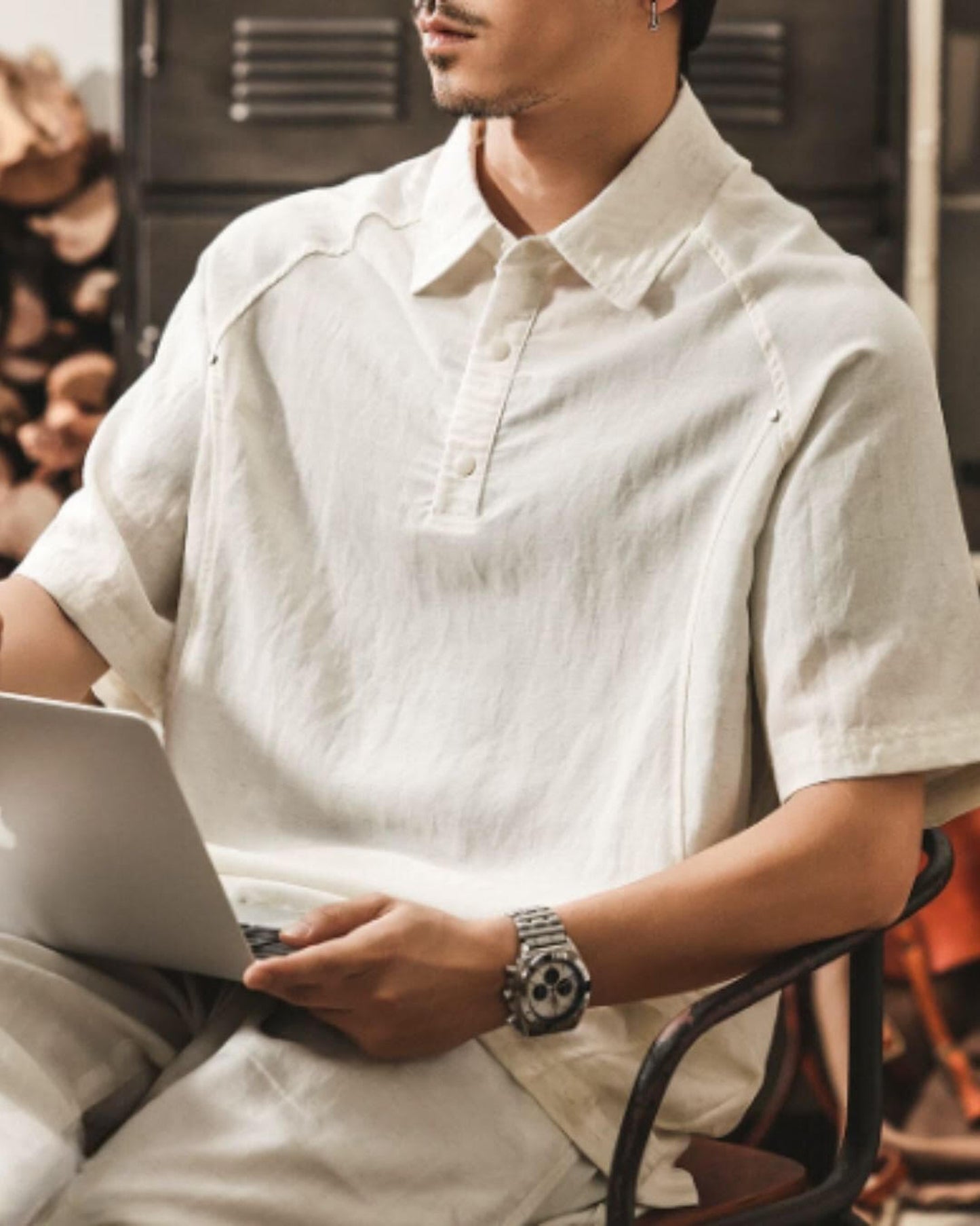 button front short sleeve knit polo shirt 2color 【ACT0226】