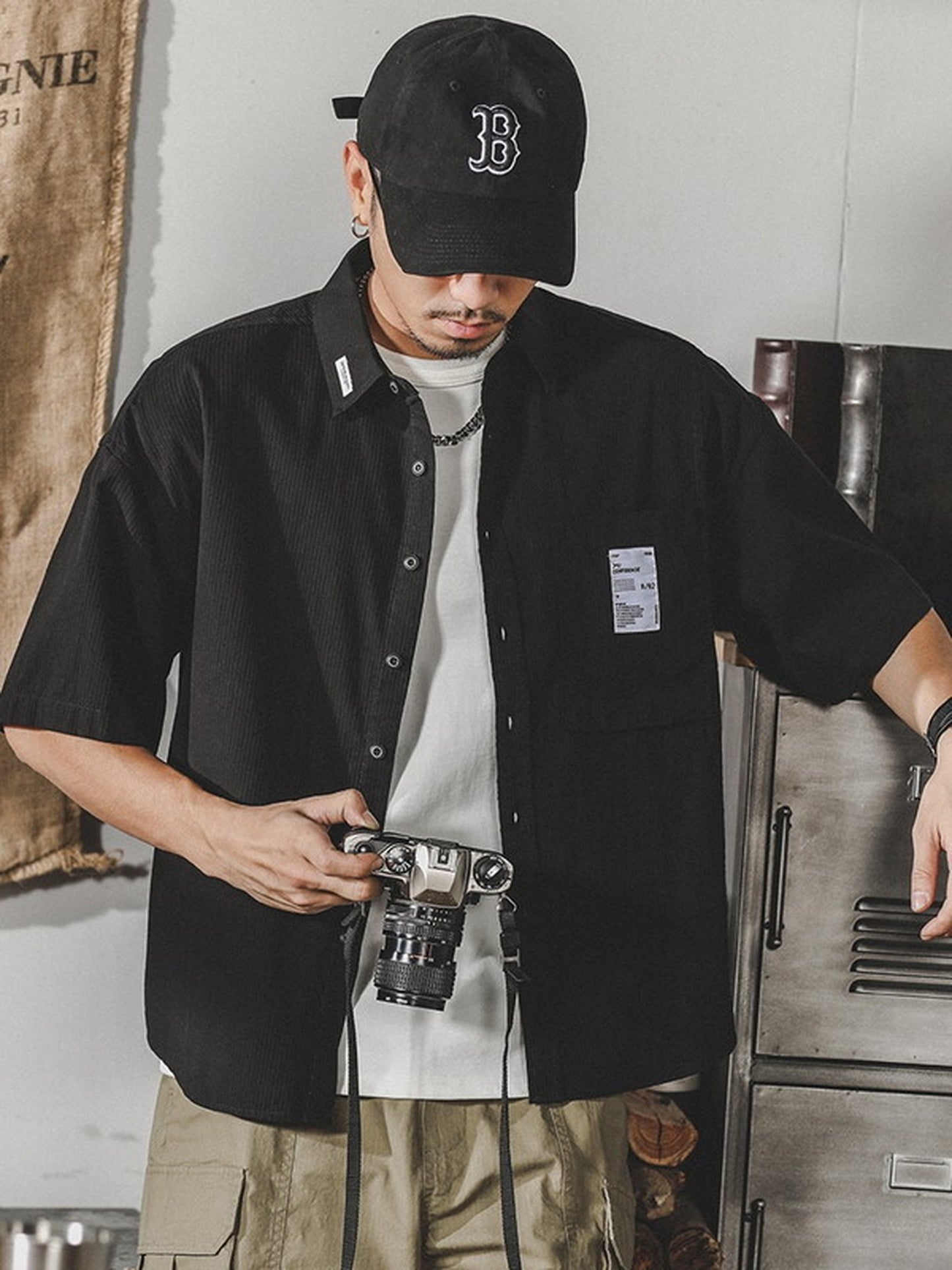 loose-fit classic lightweight short-sleeve cotton shirt 【ACT0251】