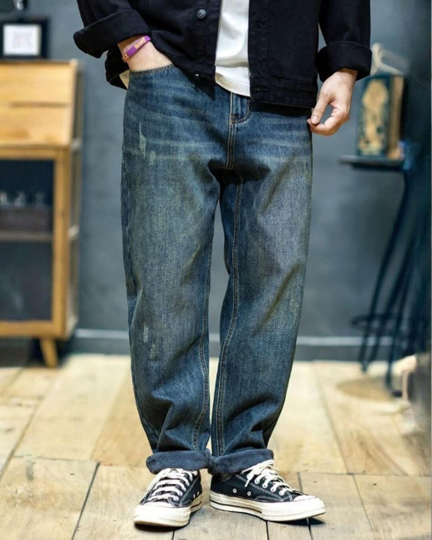 washed straight denim pants 【ACT0013】