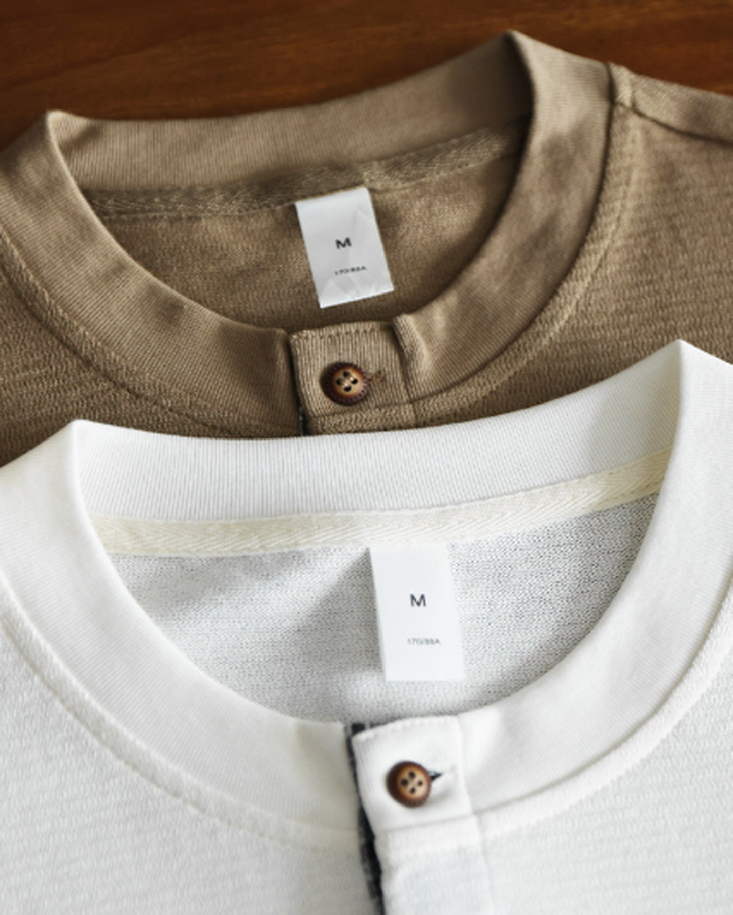 Henley Neck Relaxed Plaid-Trimmed Waffle T-Shirt 2color 【ACT0108】
