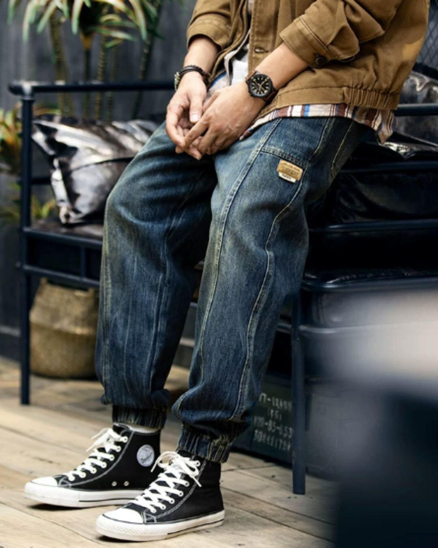 vintage-processed tapered denim pants 【ACT0007】