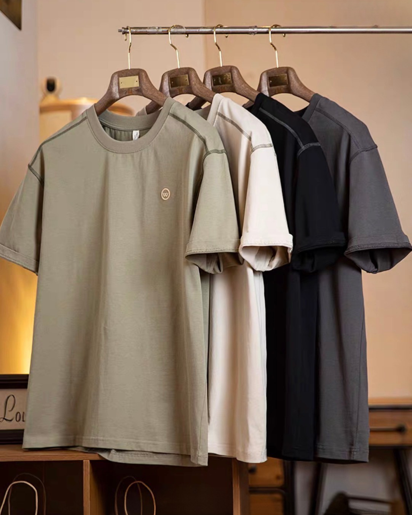 Panel stitched embroidered t-shirt 4color 【ACT0065】