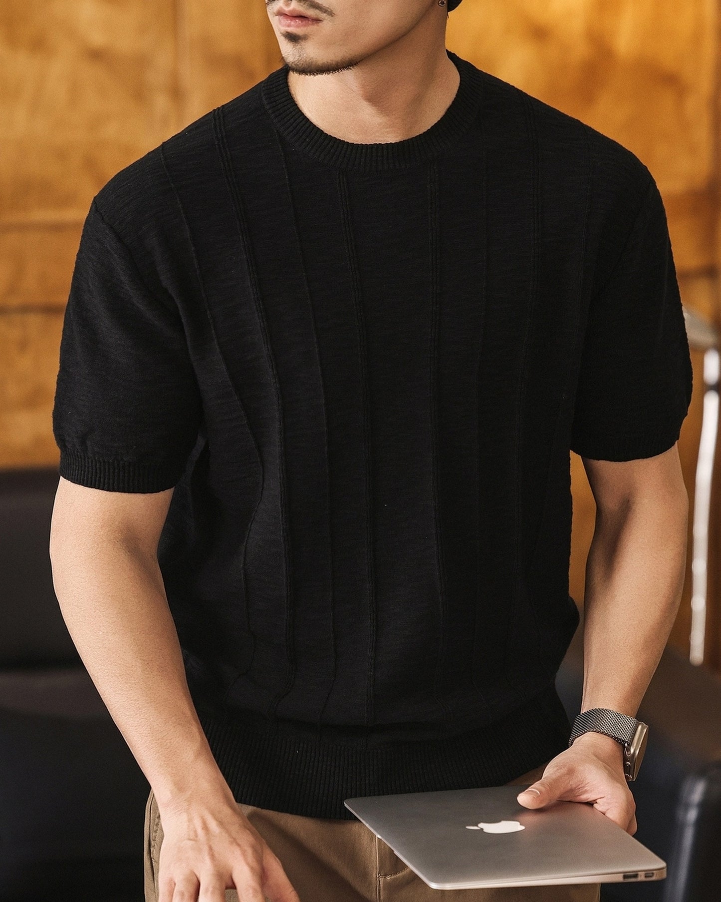 vertical stripe linen blend knit 4color 【ACT0168】