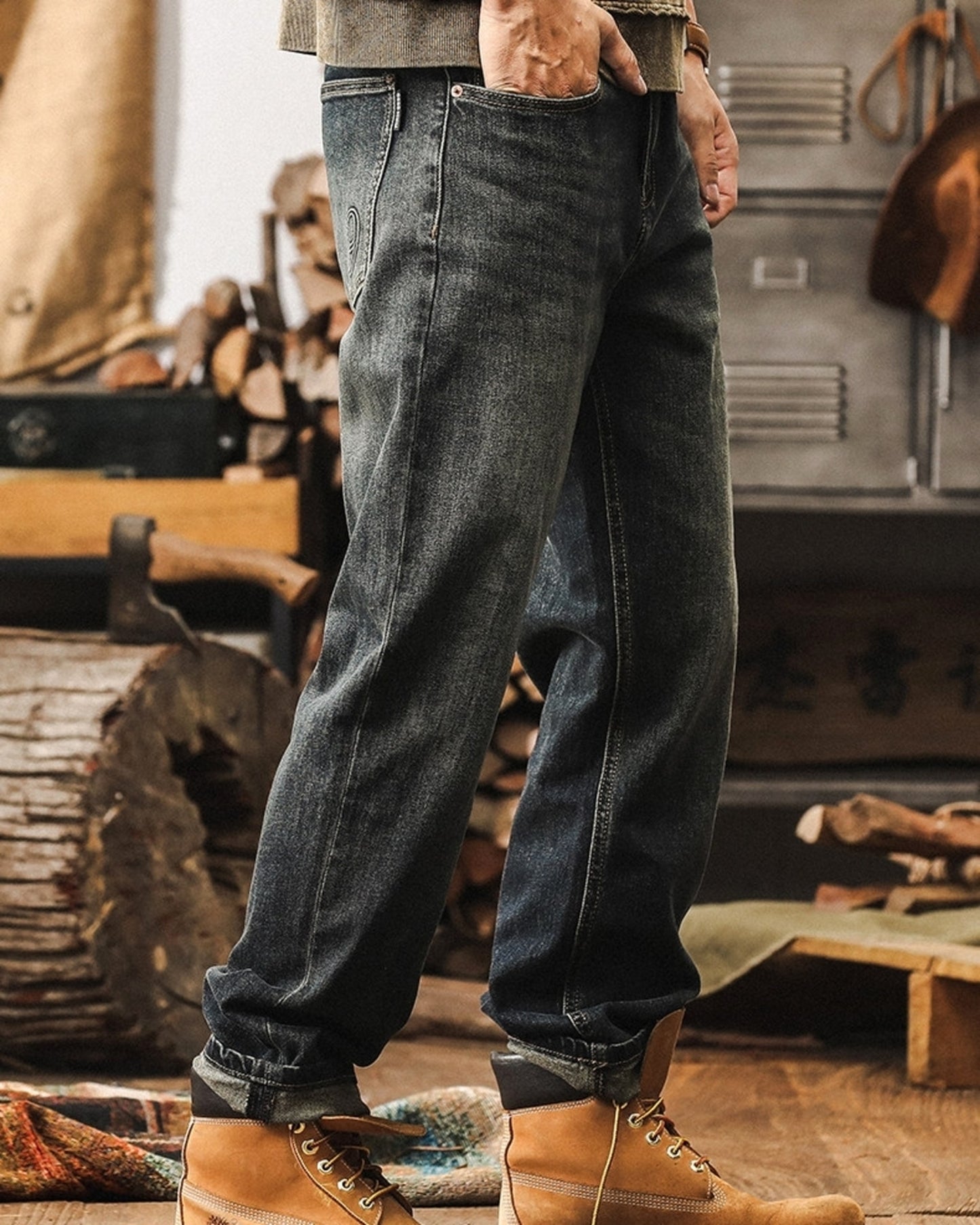 vintage relaxed straight denim pants 【ACT0200】