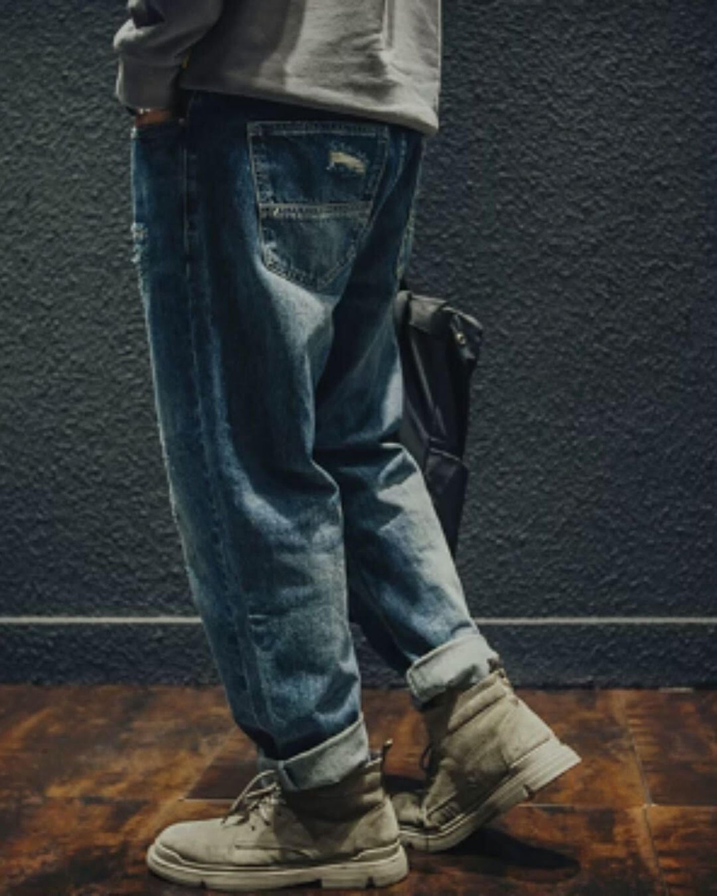 damage straight wide denim pants 【ACT0015】
