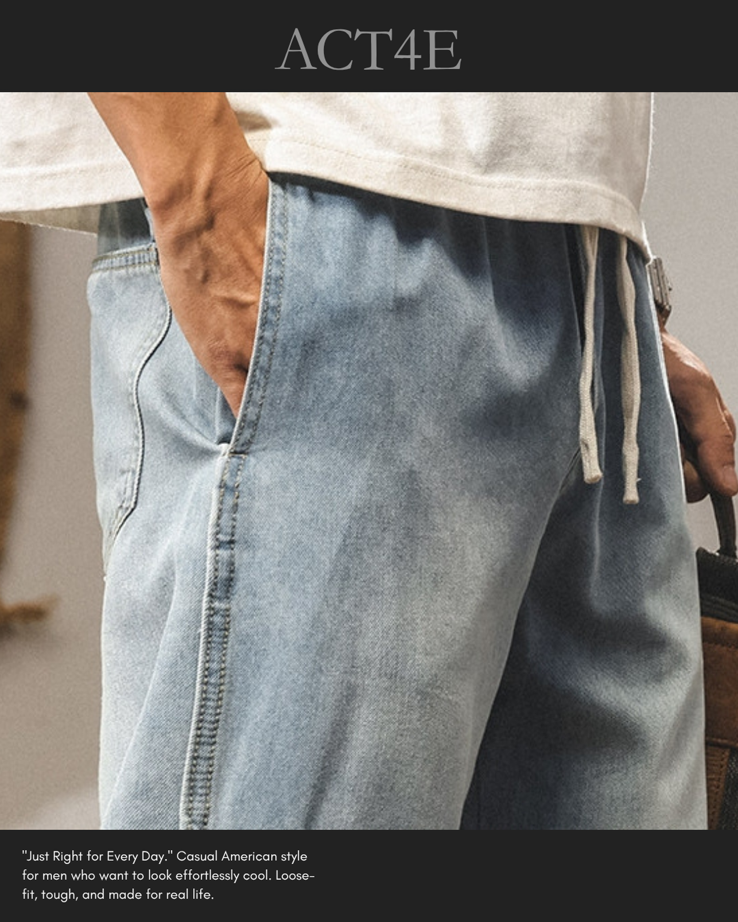 loose drawstring jogger denim pants 2color 【ACT0184】